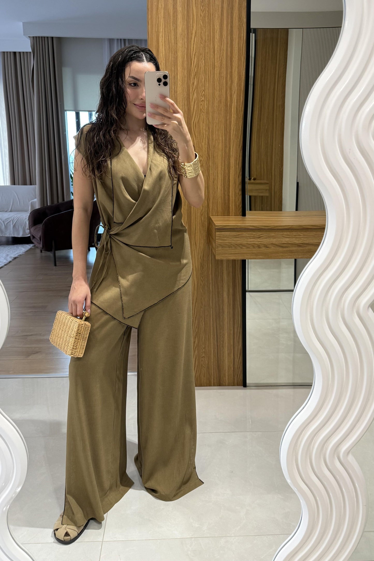 Aborre Haki Keten Kimono Yelekli Takım