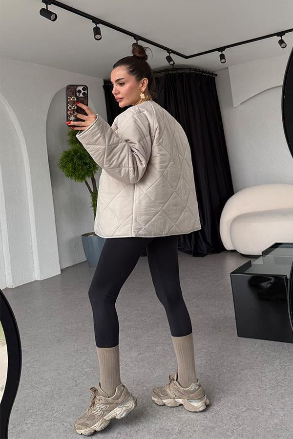 Adrea Krem Kapitone Şişme Mont