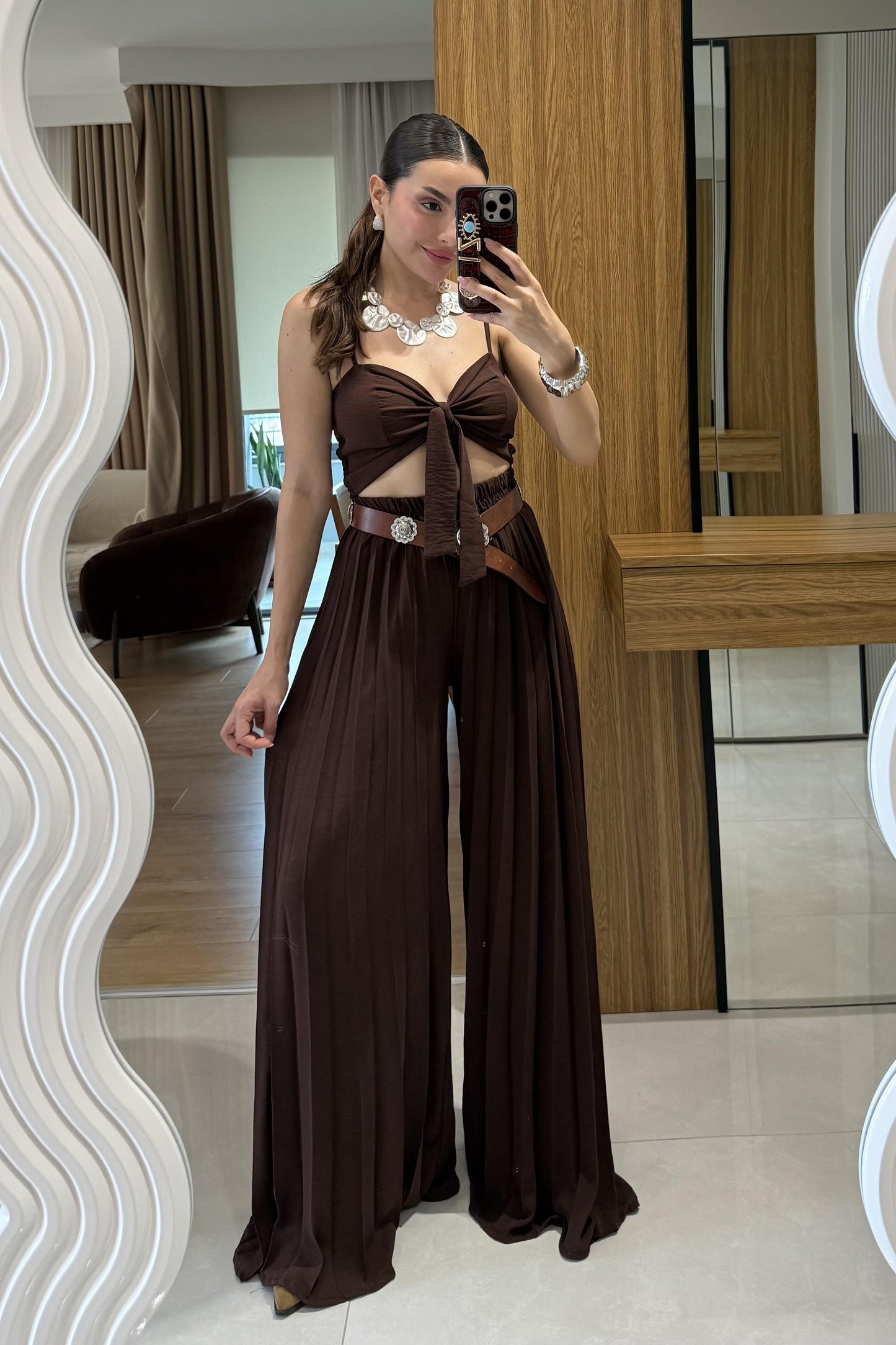 Agnes Kahve Crop Pantolon Takım