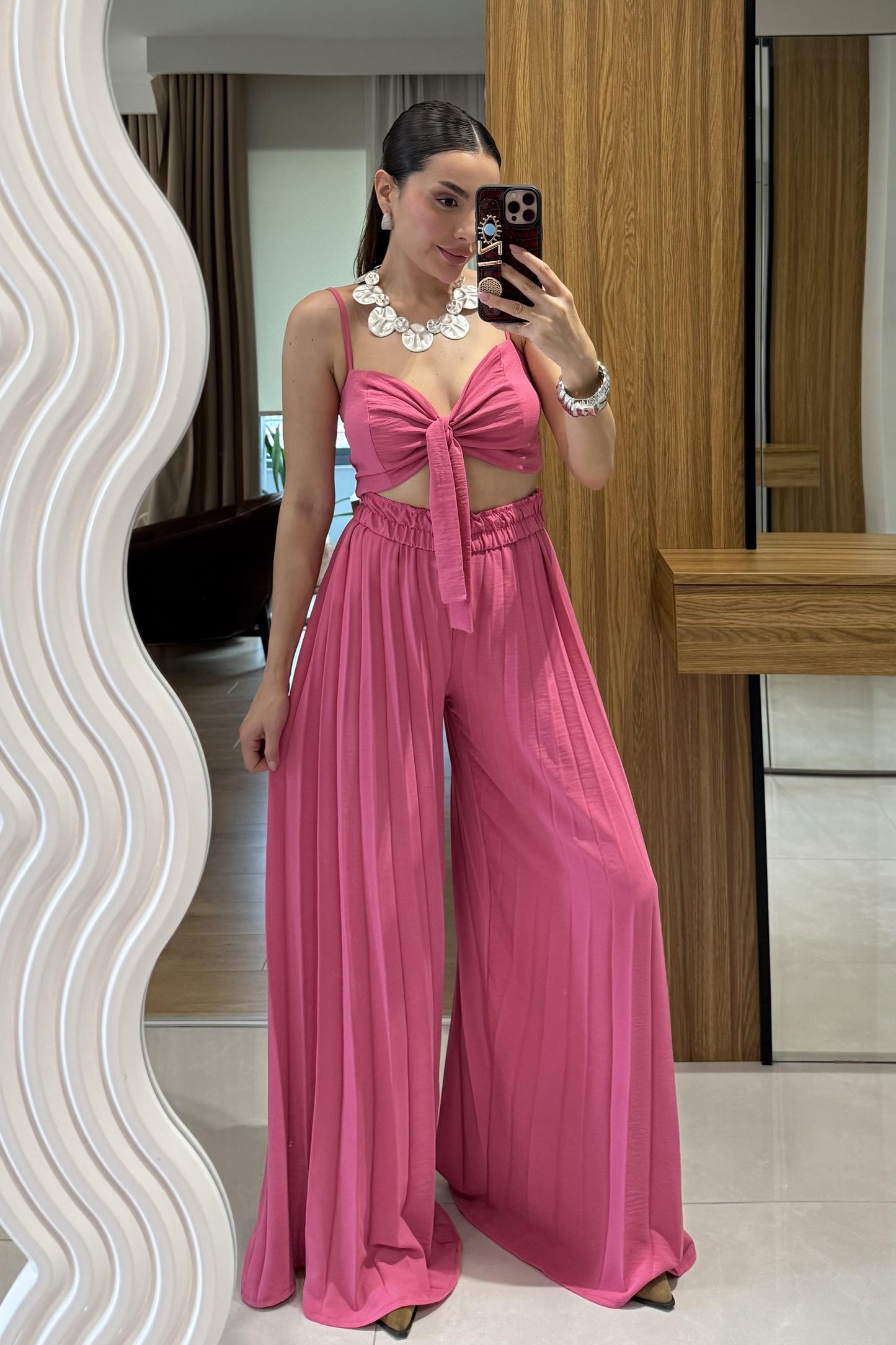 Agnes Pembe Crop Pantolon Takım