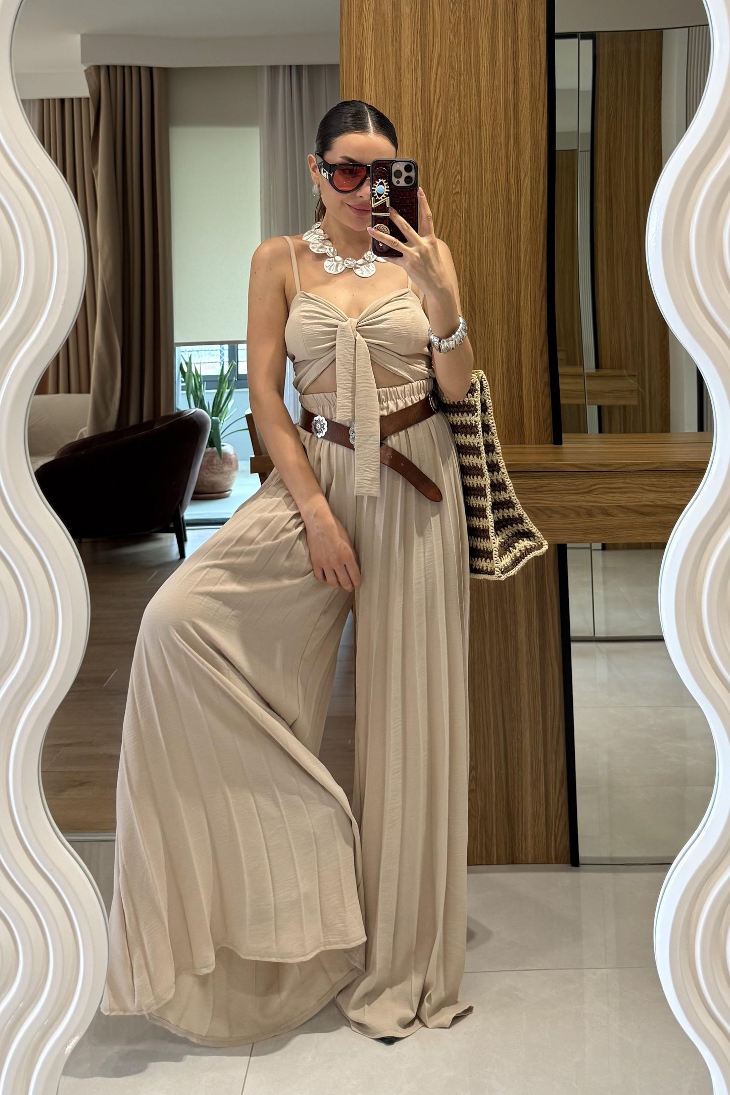 Agnes Taş Crop Pantolon Takım