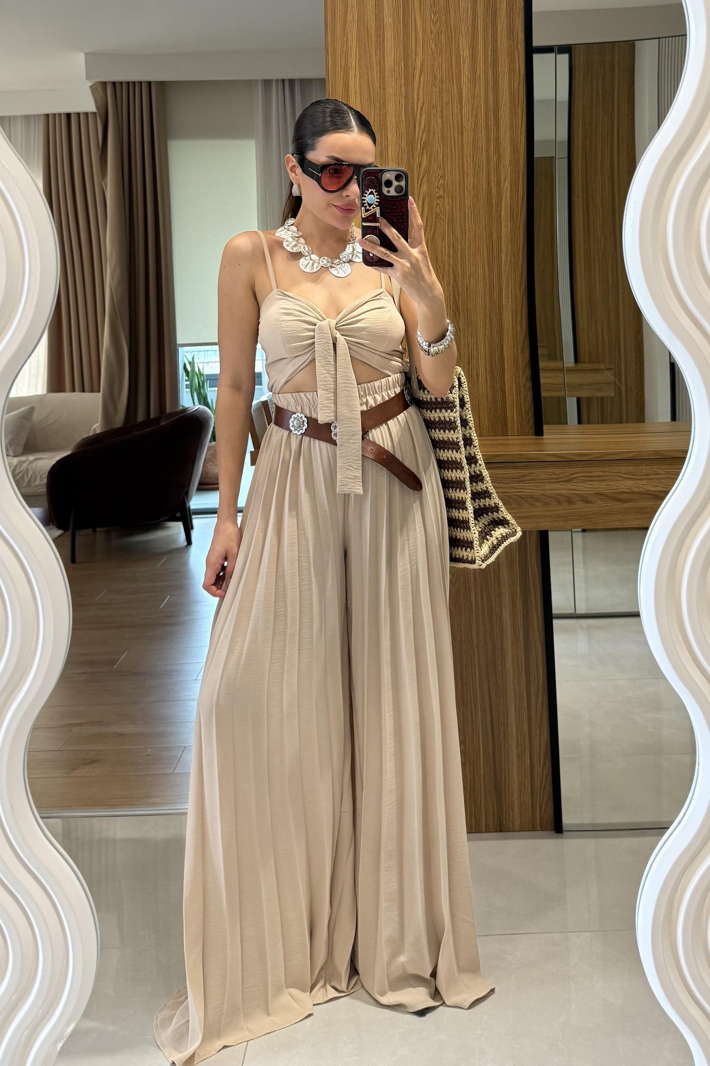 Agnes Taş Crop Pantolon Takım