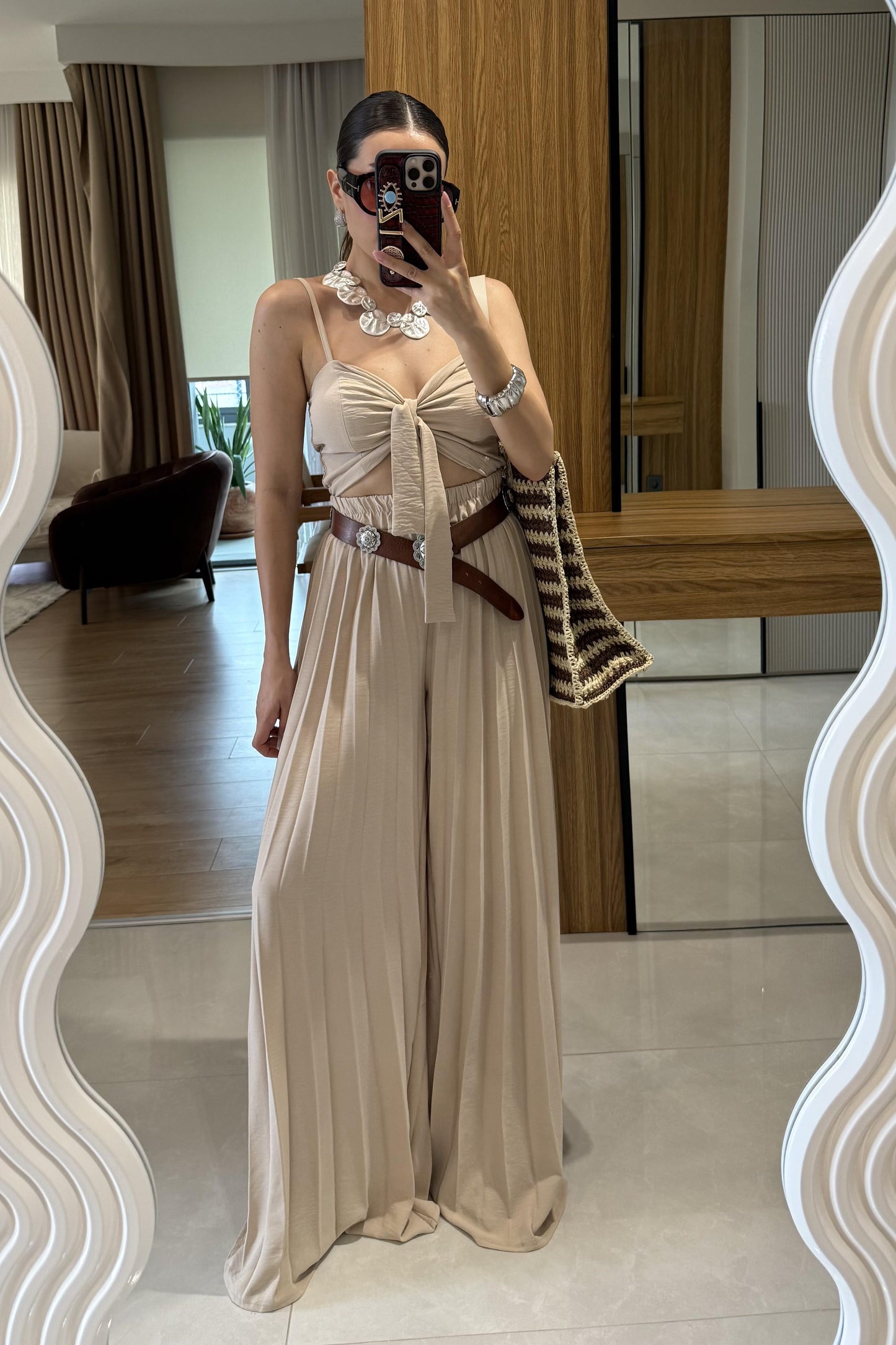Agnes Taş Crop Pantolon Takım