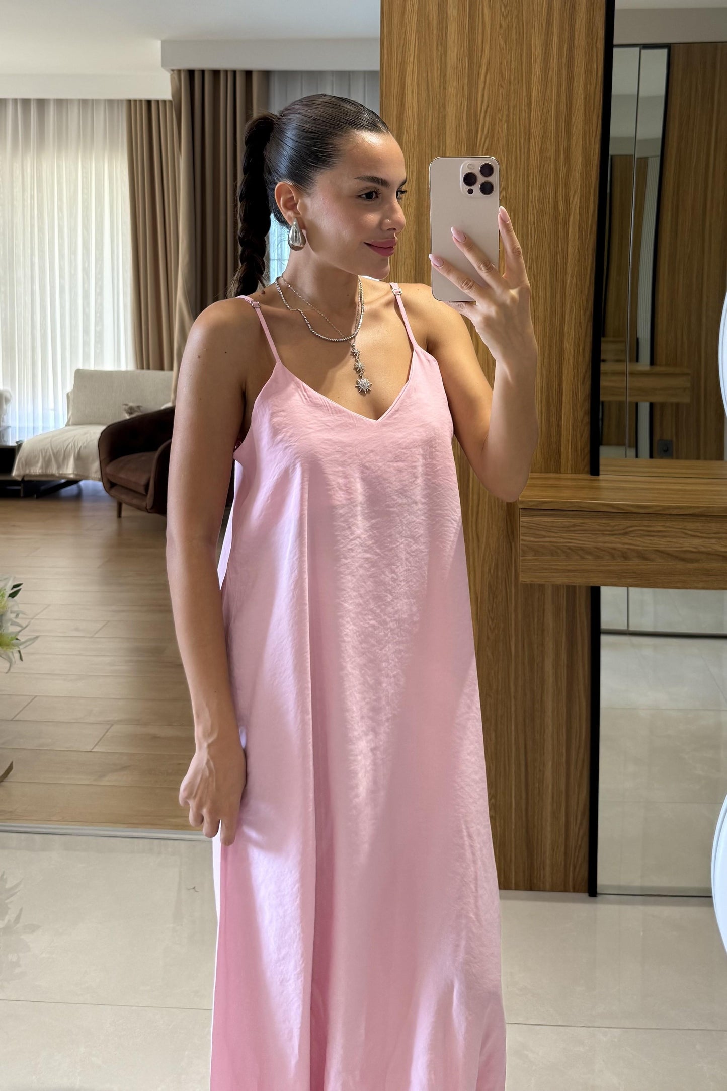 Alessi Pembe Askılı Tensel Elbise