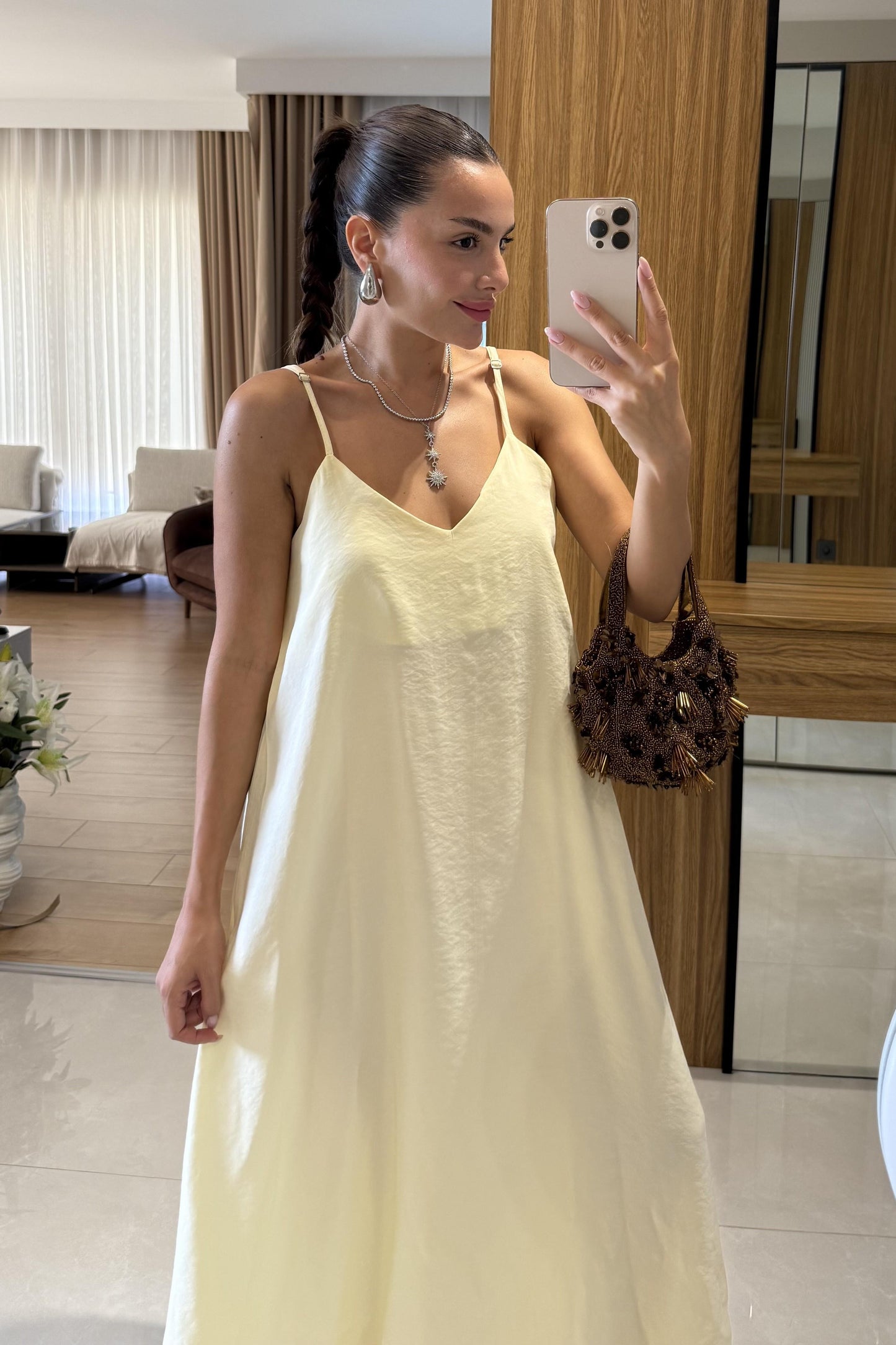 Alessi Sarı Askılı Tensel Elbise