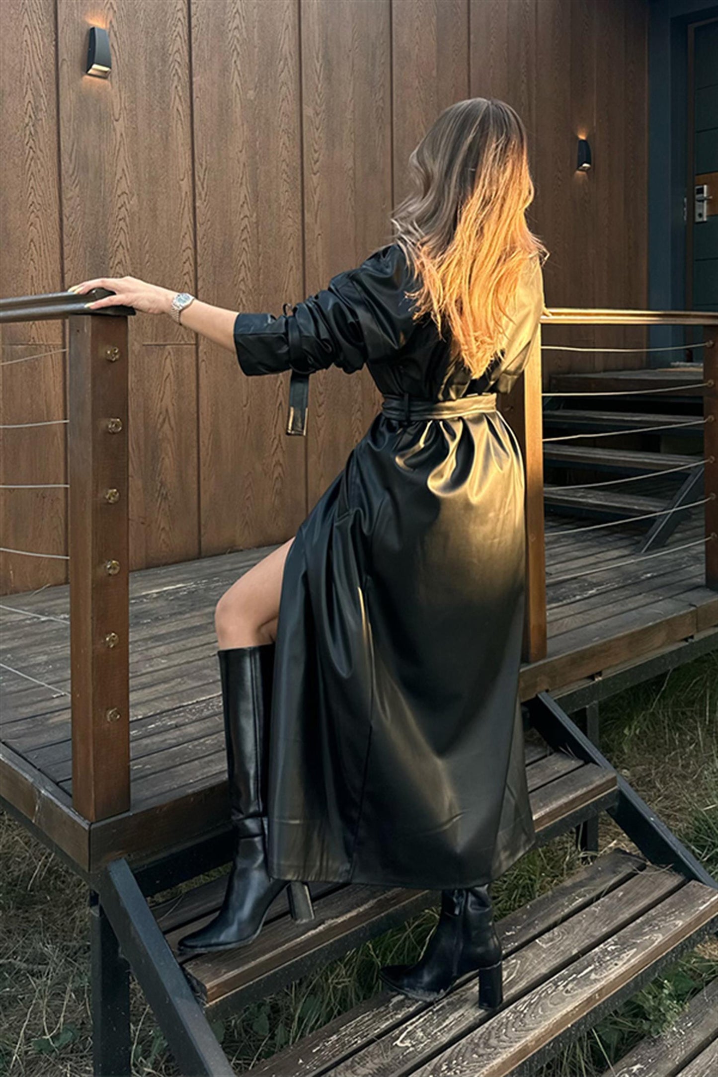 Alina Belden Bağlamalı Deri Trençkot