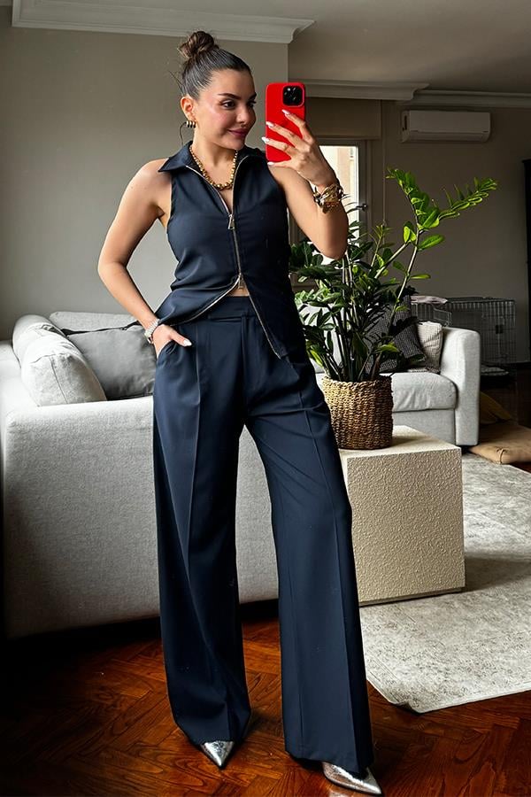Allison Fermuarlı Body Pantolon Takım - Lacivert