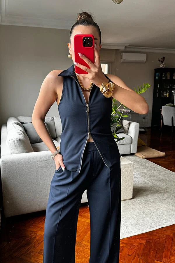 Allison Fermuarlı Body Pantolon Takım - Lacivert