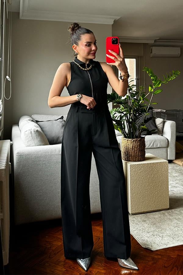 Allison Fermuarlı Body Pantolon Takım - Siyah
