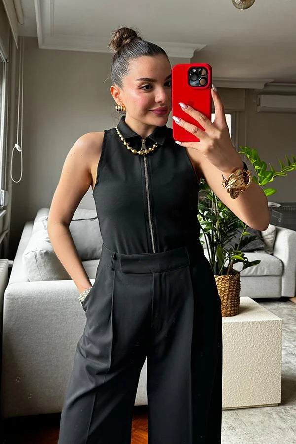 Allison Fermuarlı Body Pantolon Takım - Siyah