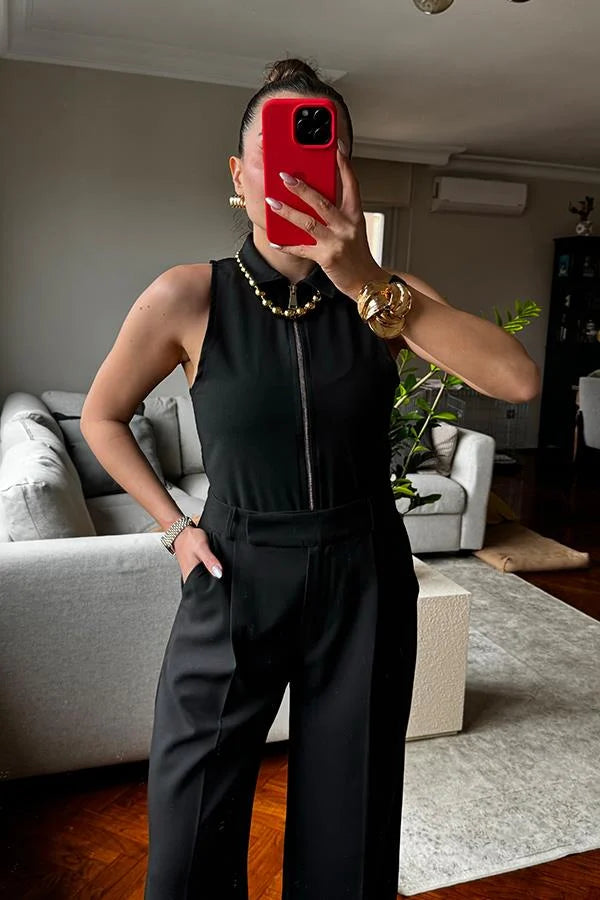 Allison Fermuarlı Body Pantolon Takım - Siyah