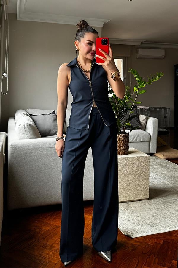 Allison Fermuarlı Body Pantolon Takım - Lacivert