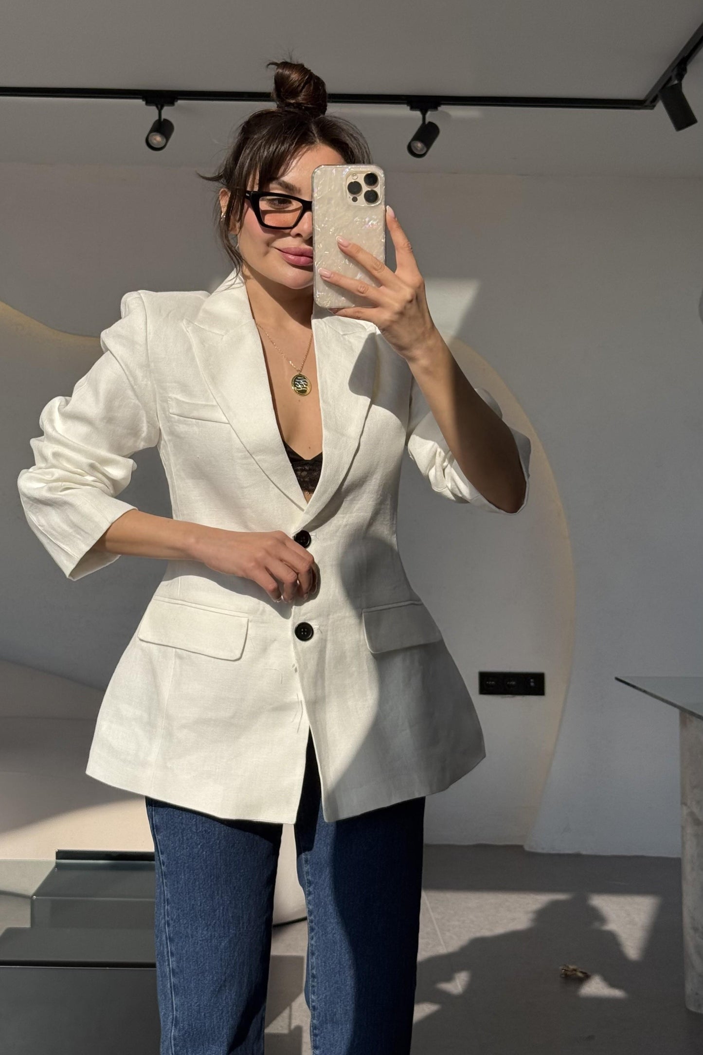 Almeida Beyaz Keten Ceket