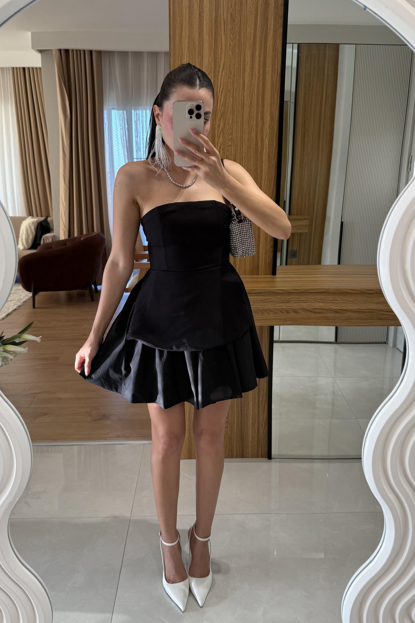 Alveta Siyah Straplez Balon Elbise