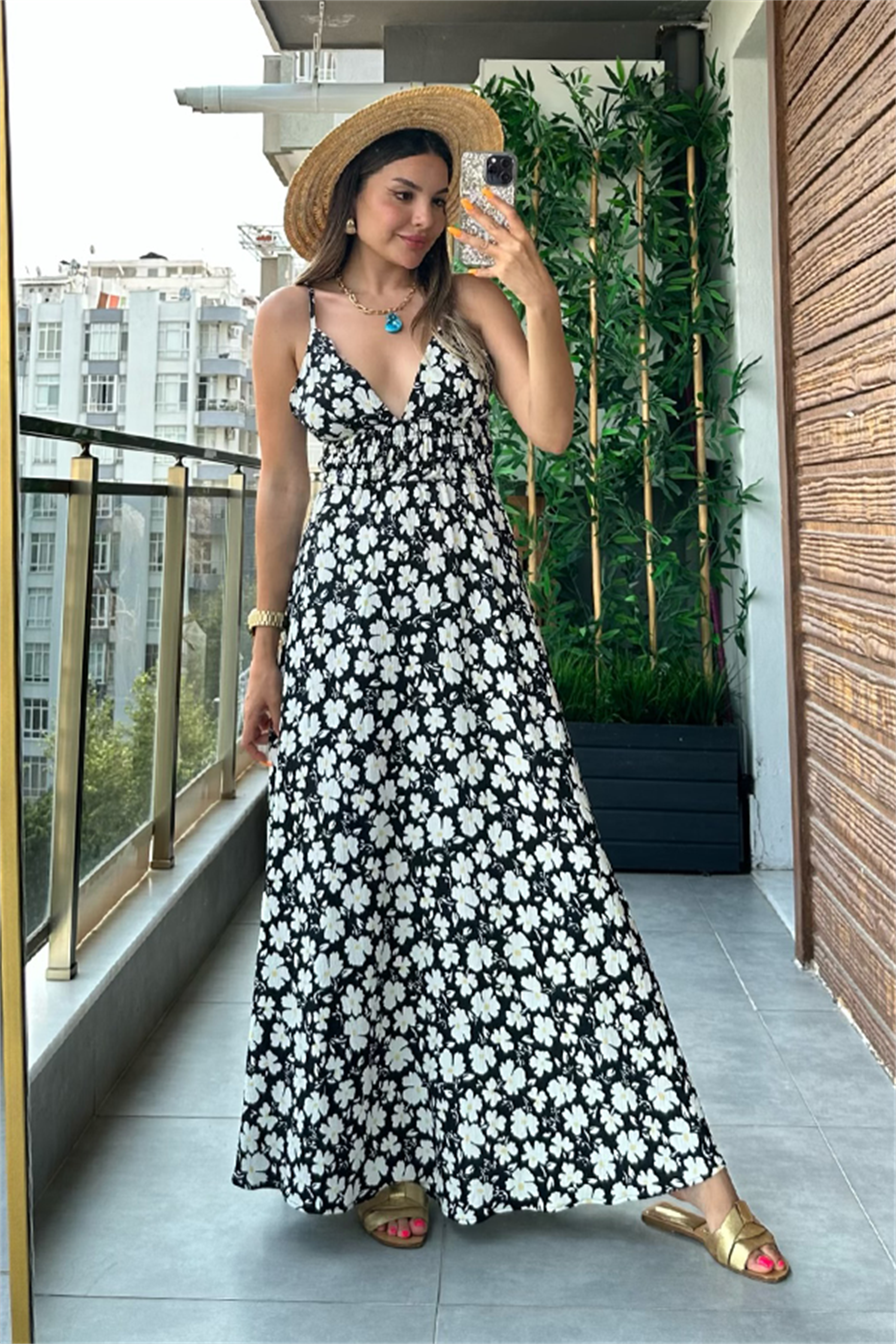 Angel siyah papatya desen yazlık elbise