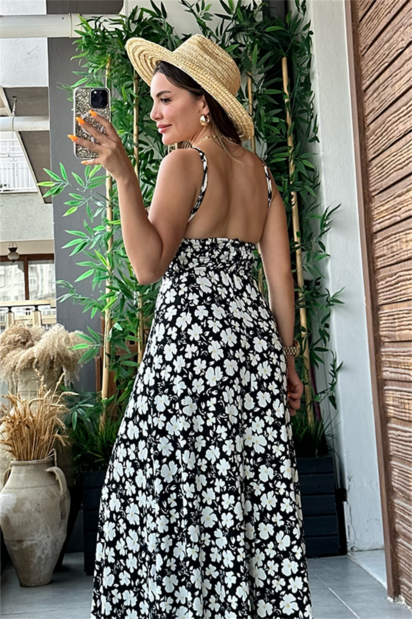 Angel siyah papatya desen yazlık elbise