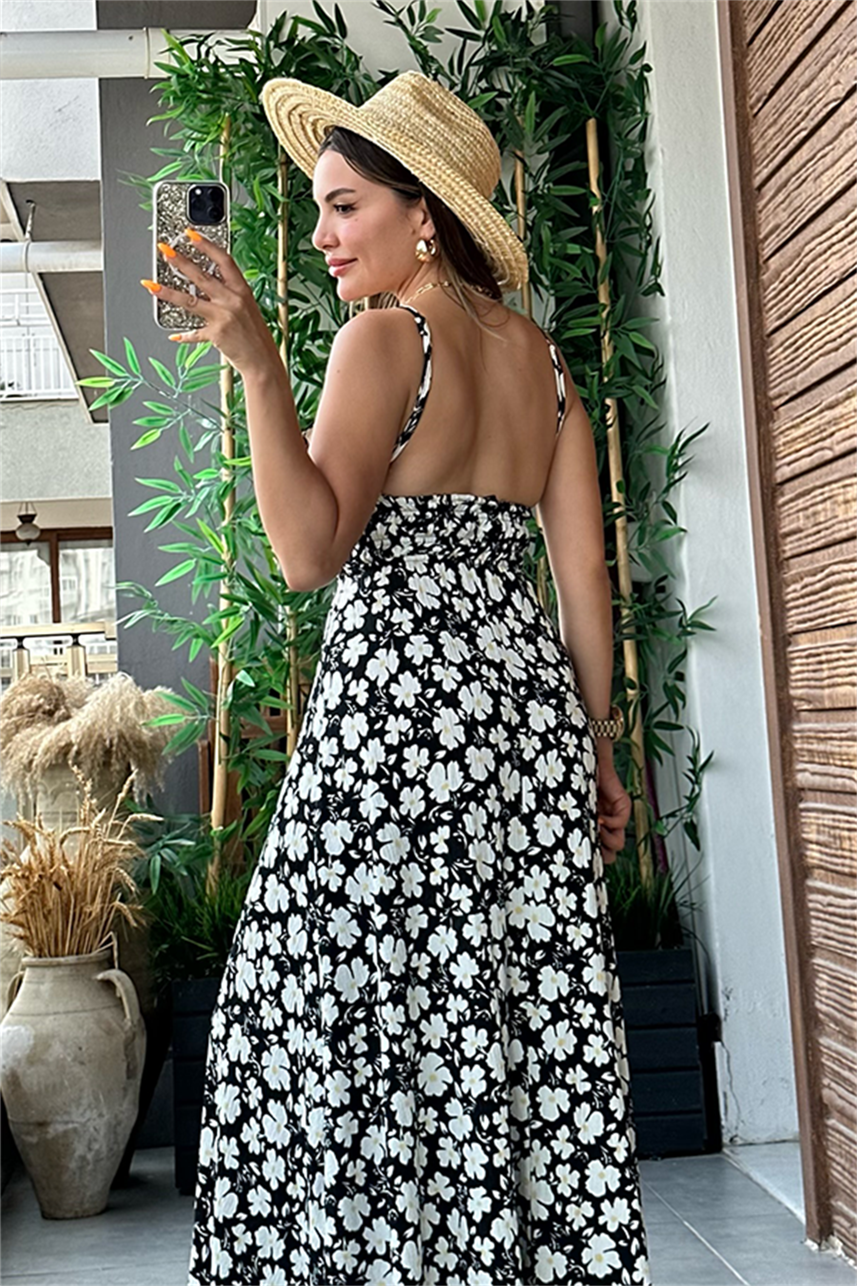 Angel siyah papatya desen yazlık elbise