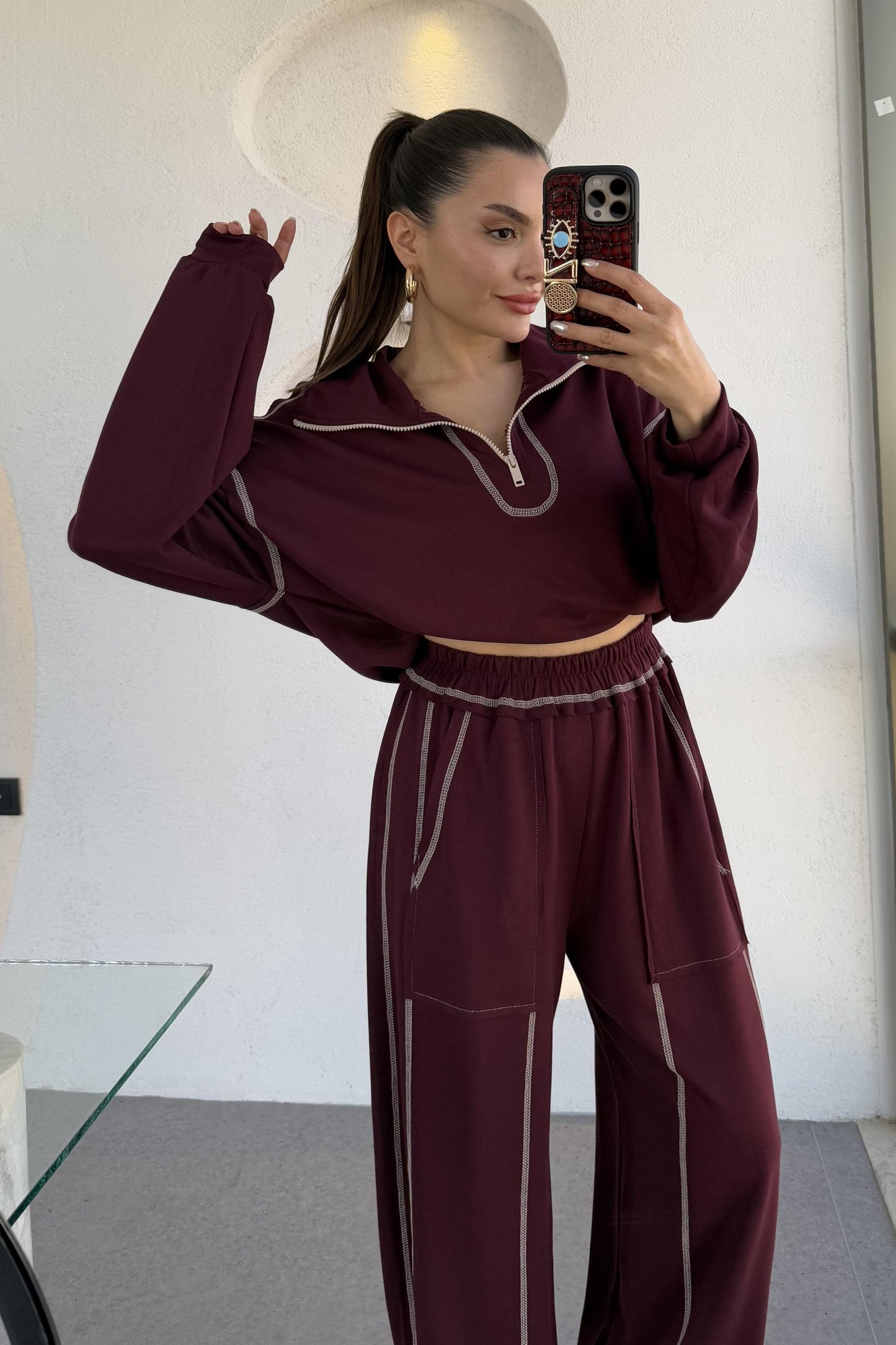 Angeles Bordo Ters Dikiş Modal Takım