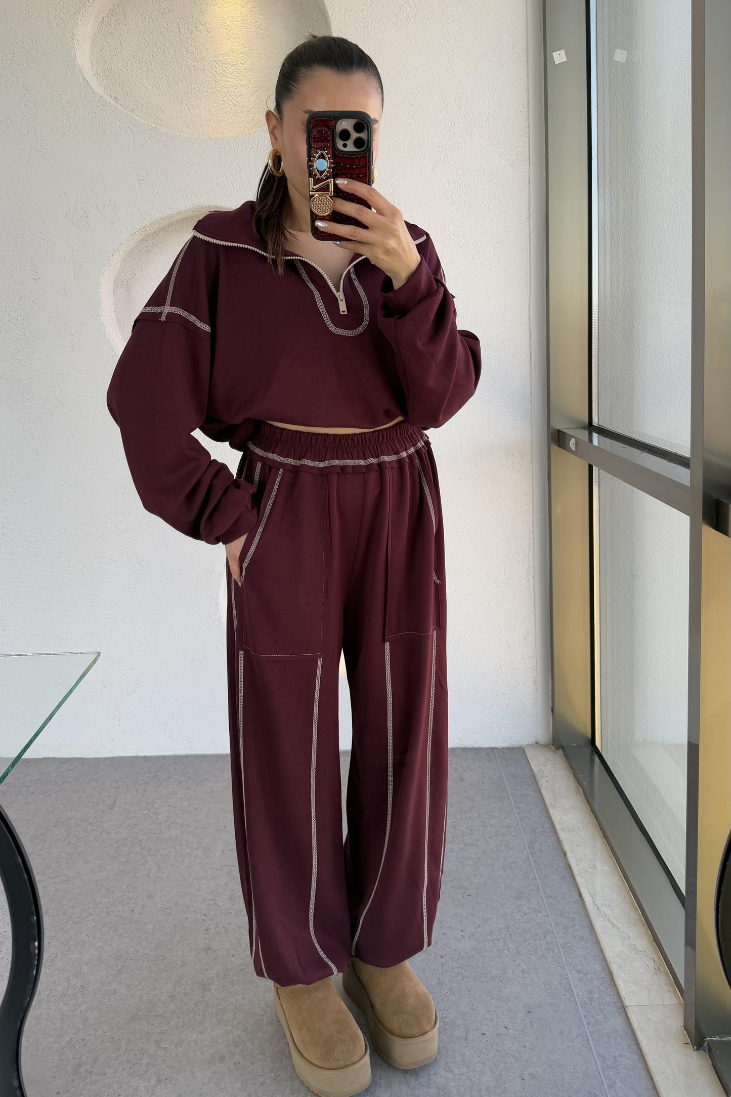 Angeles Bordo Ters Dikiş Modal Takım