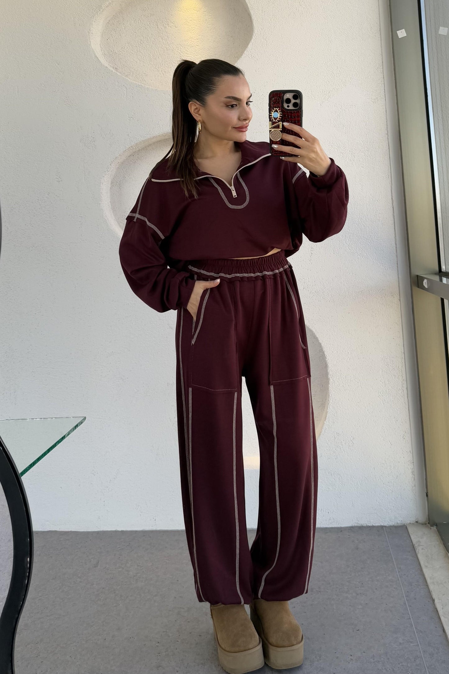 Angeles Bordo Ters Dikiş Modal Takım