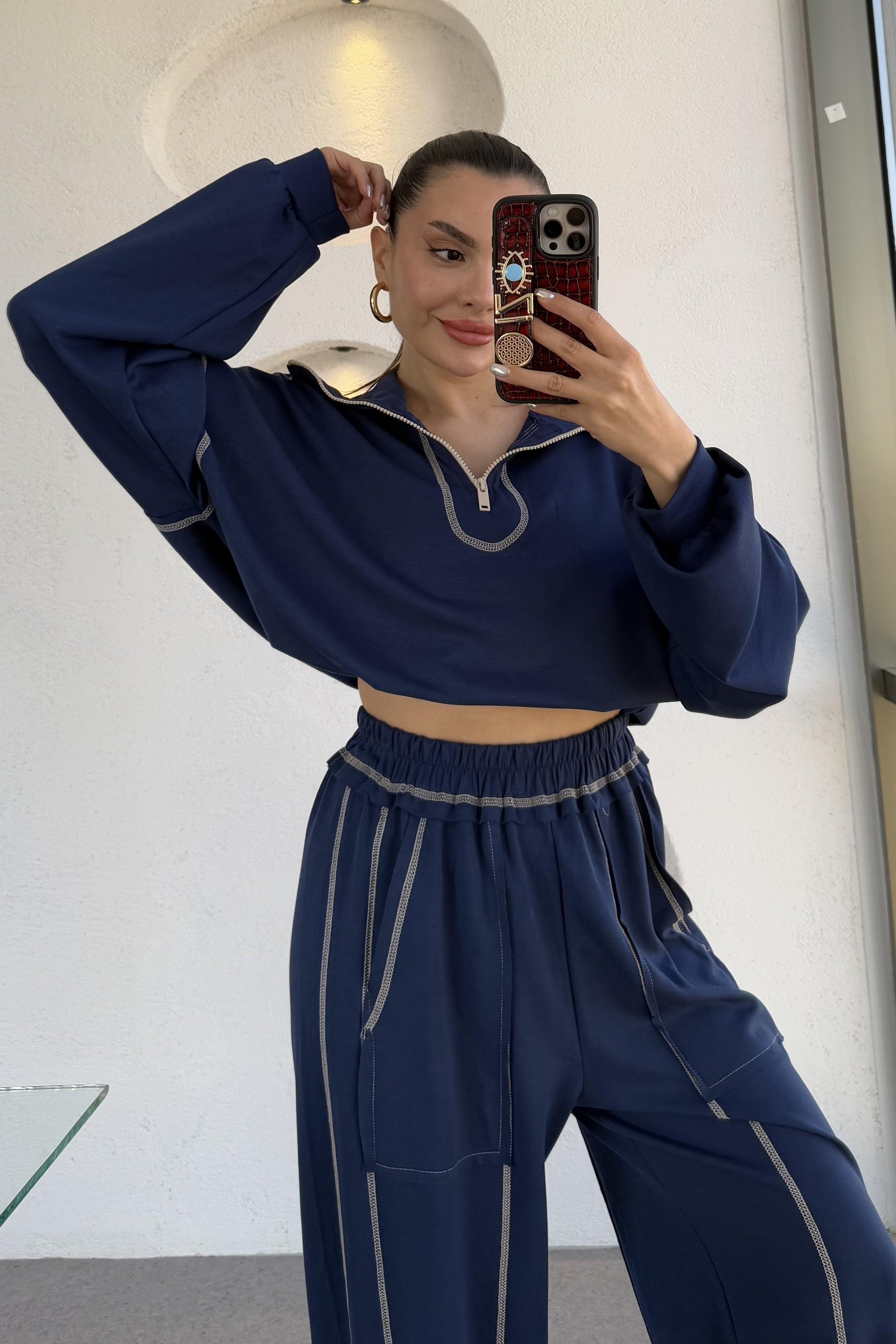 Angeles Lacivert Ters Dikiş Modal Takım