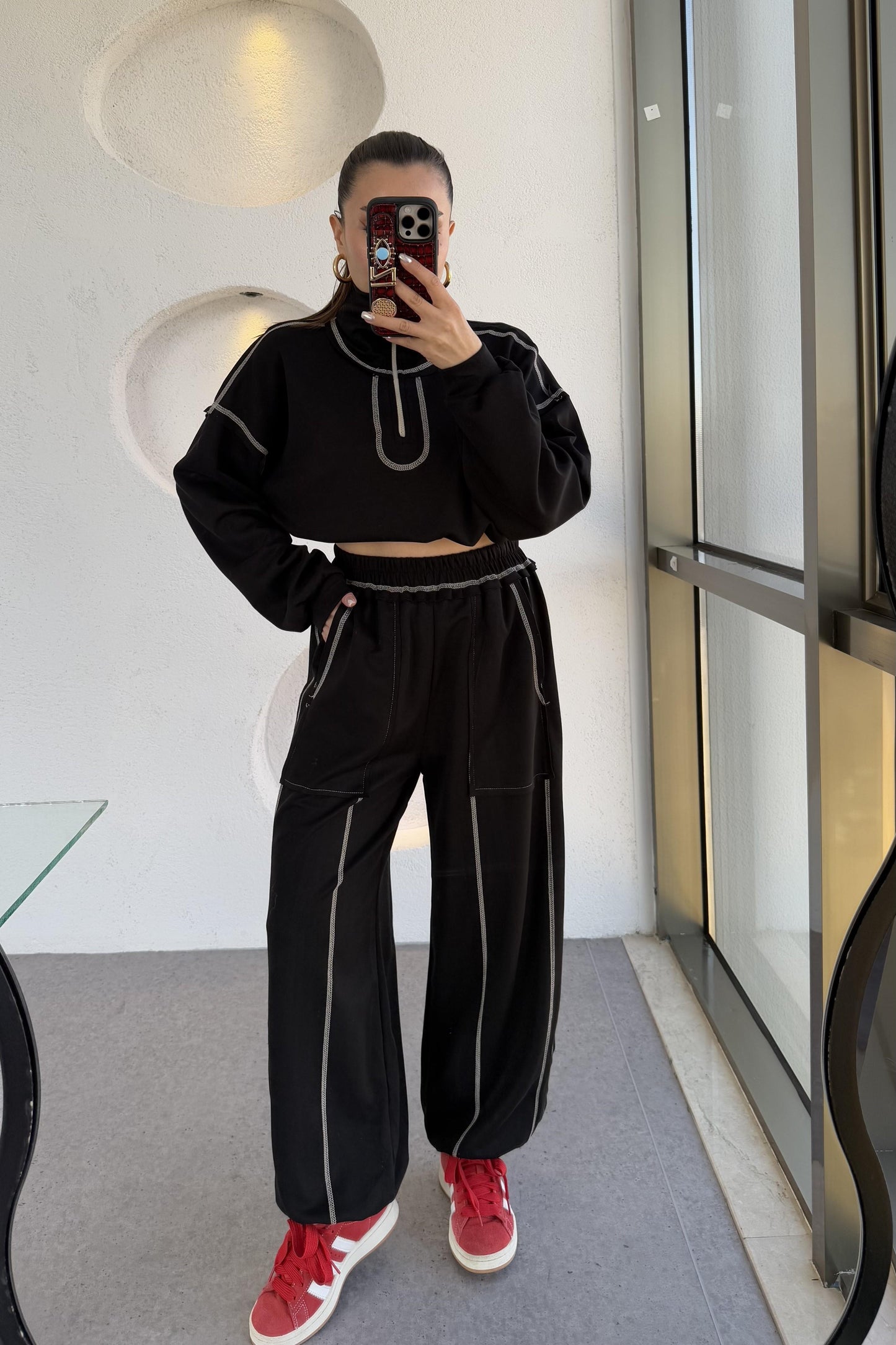 Angeles Siyah Ters Dikiş Modal Takım