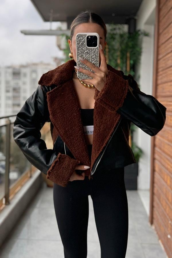 Anna İçi Kürklü Deri Mont