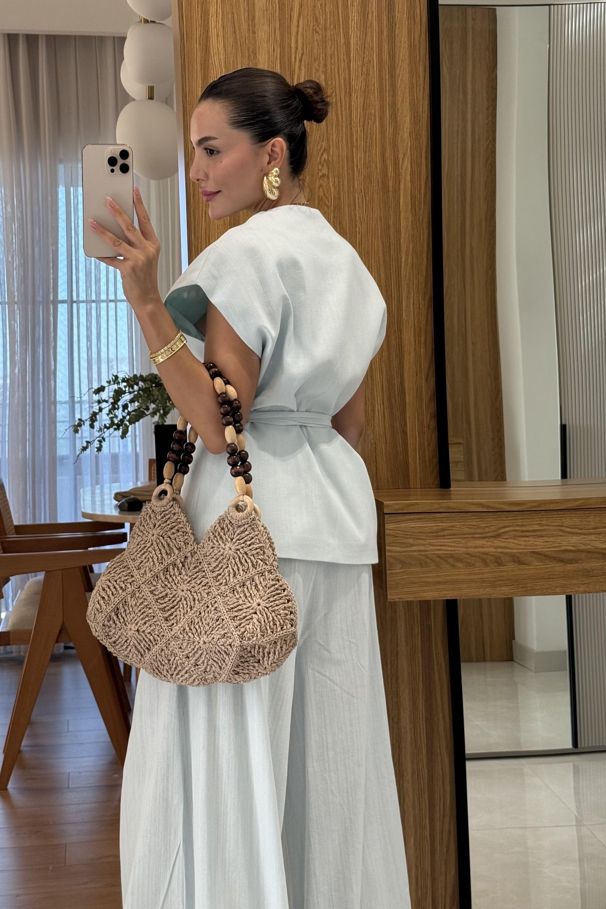 Anselie Mavi Keten Yelek Pantolon Takım