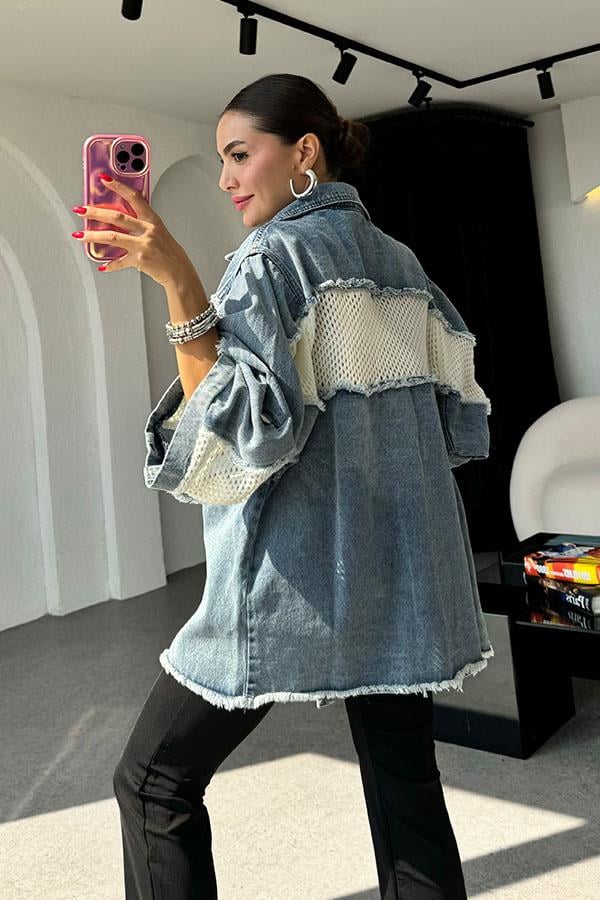 Antone Beyaz Fileli Kot Ceket