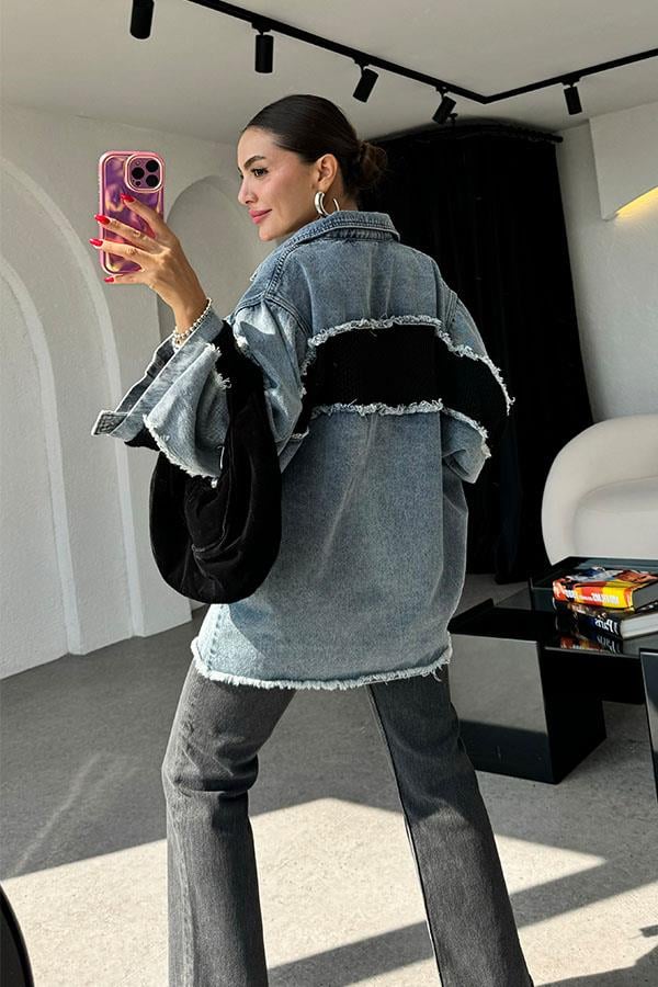 Antone Siyah Fileli Kot Ceket