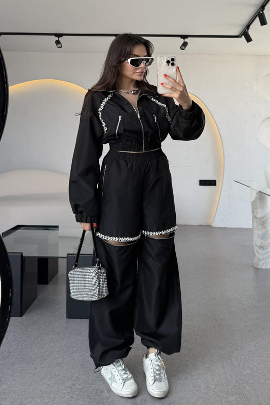 Antonie Siyah Taş Detaylı Tasarım Paraşüt Takım