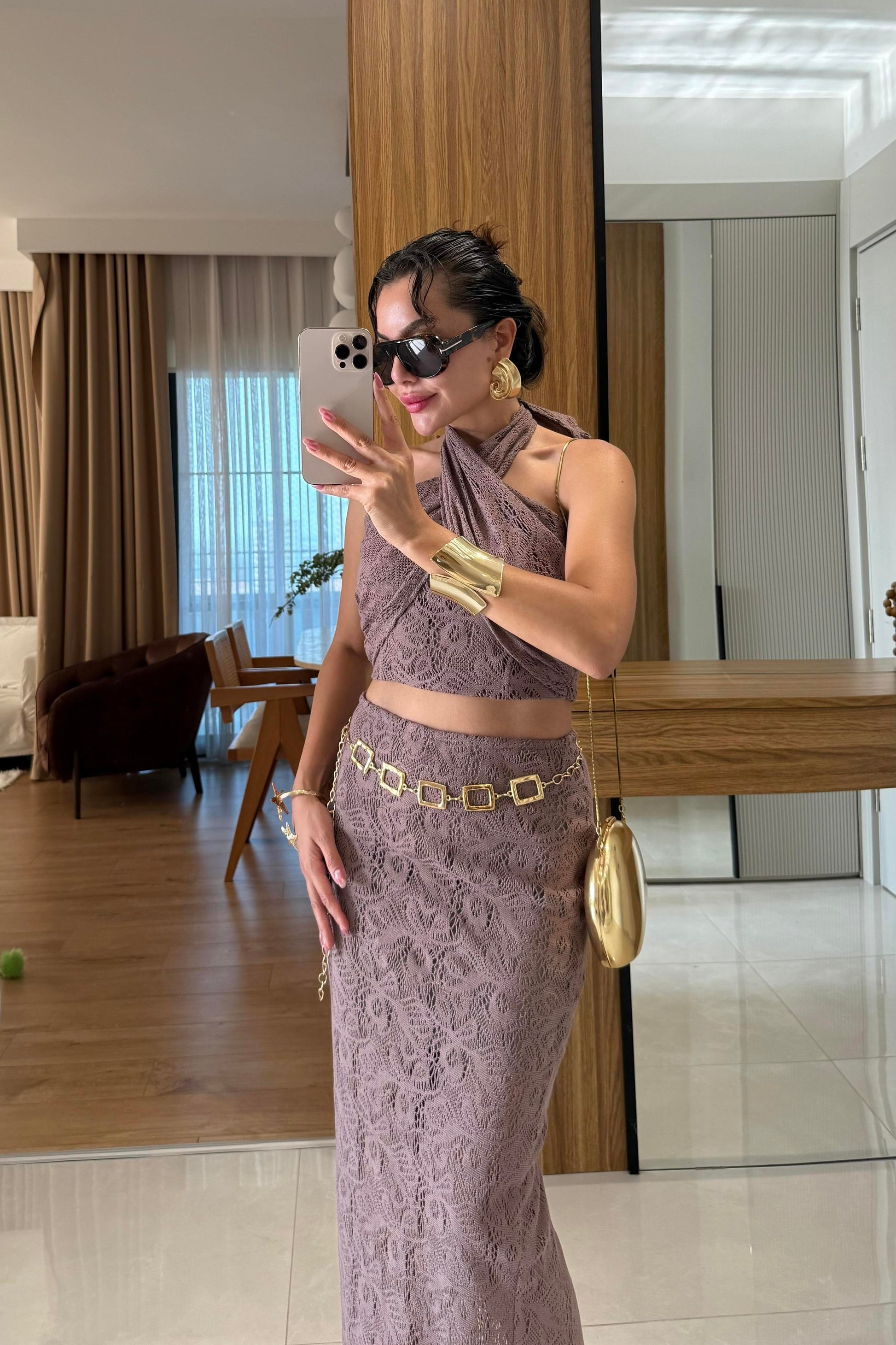 Antonio Kahve Dantel Boyundan Bağlamalı Takım