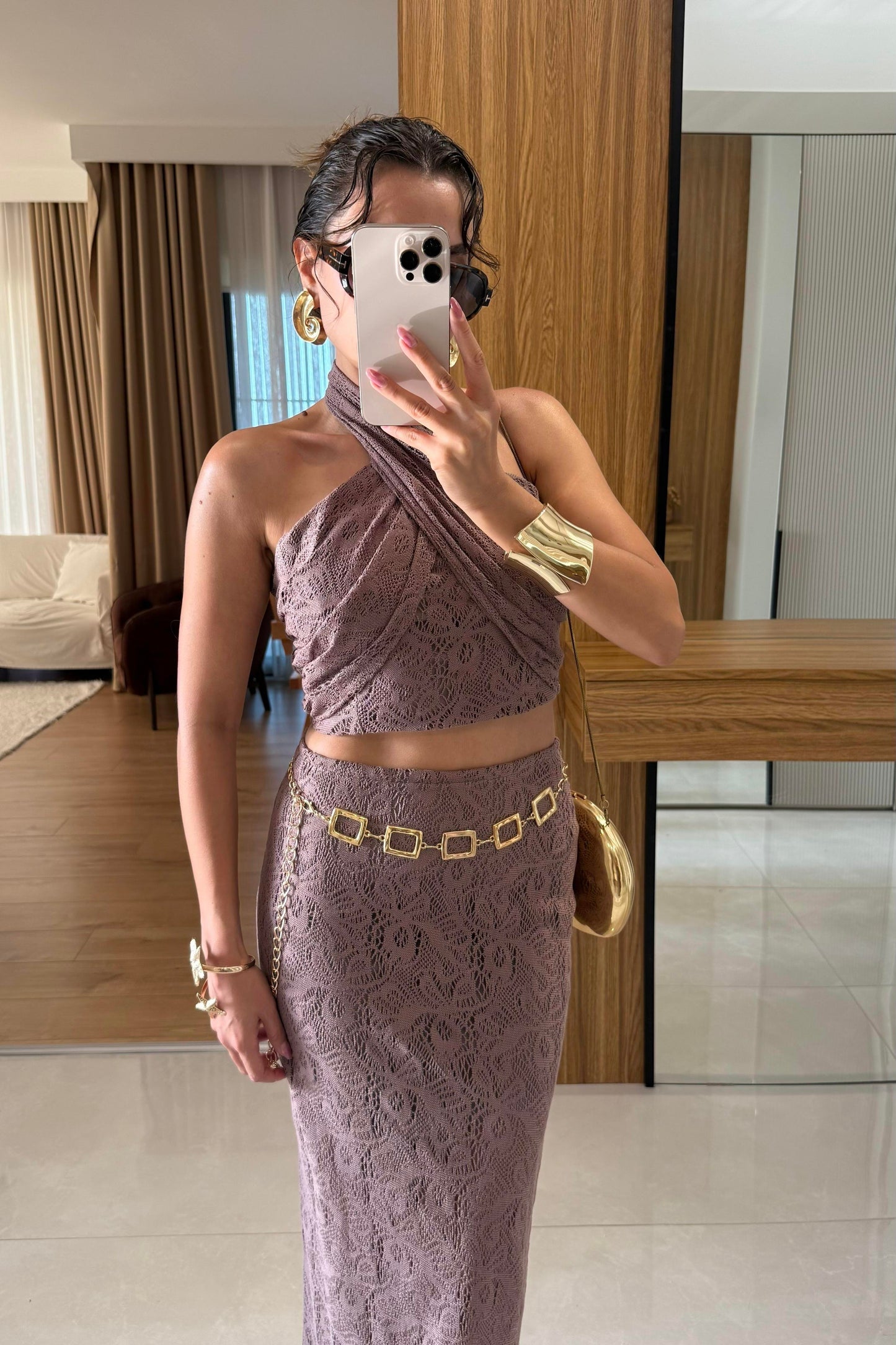 Antonio Kahve Dantel Boyundan Bağlamalı Takım