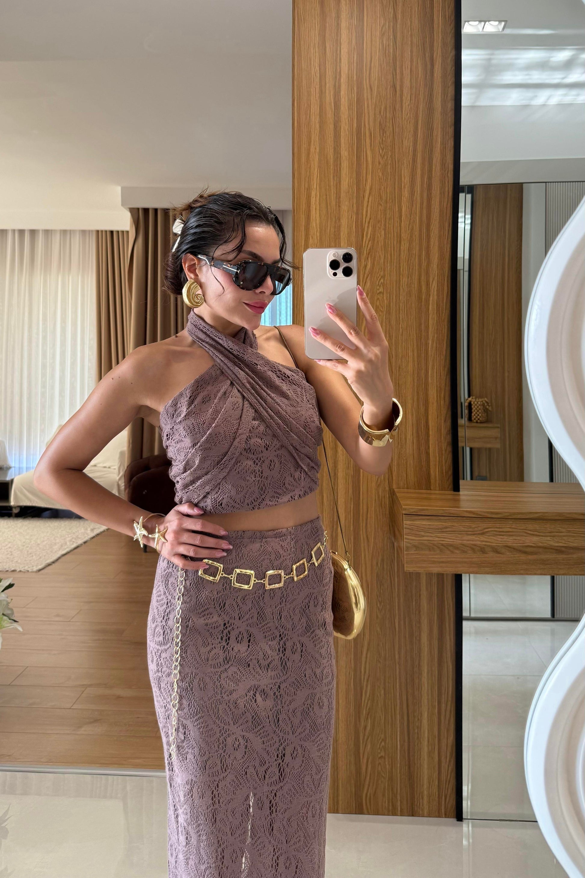 Antonio Kahve Dantel Boyundan Bağlamalı Takım