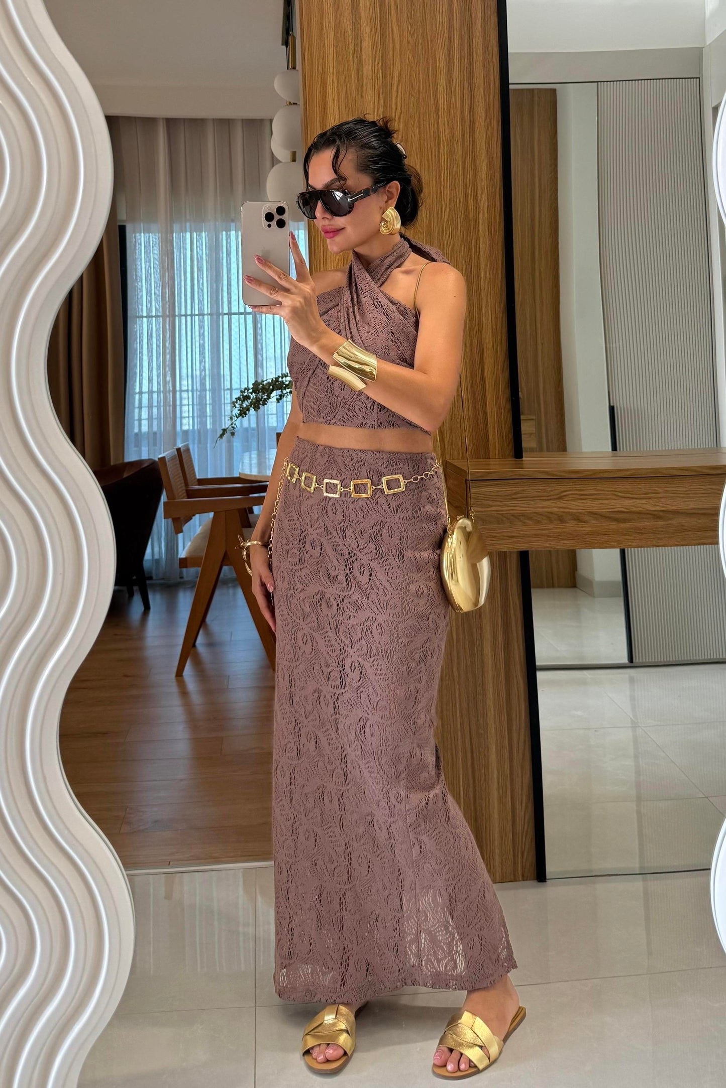 Antonio Kahve Dantel Boyundan Bağlamalı Takım