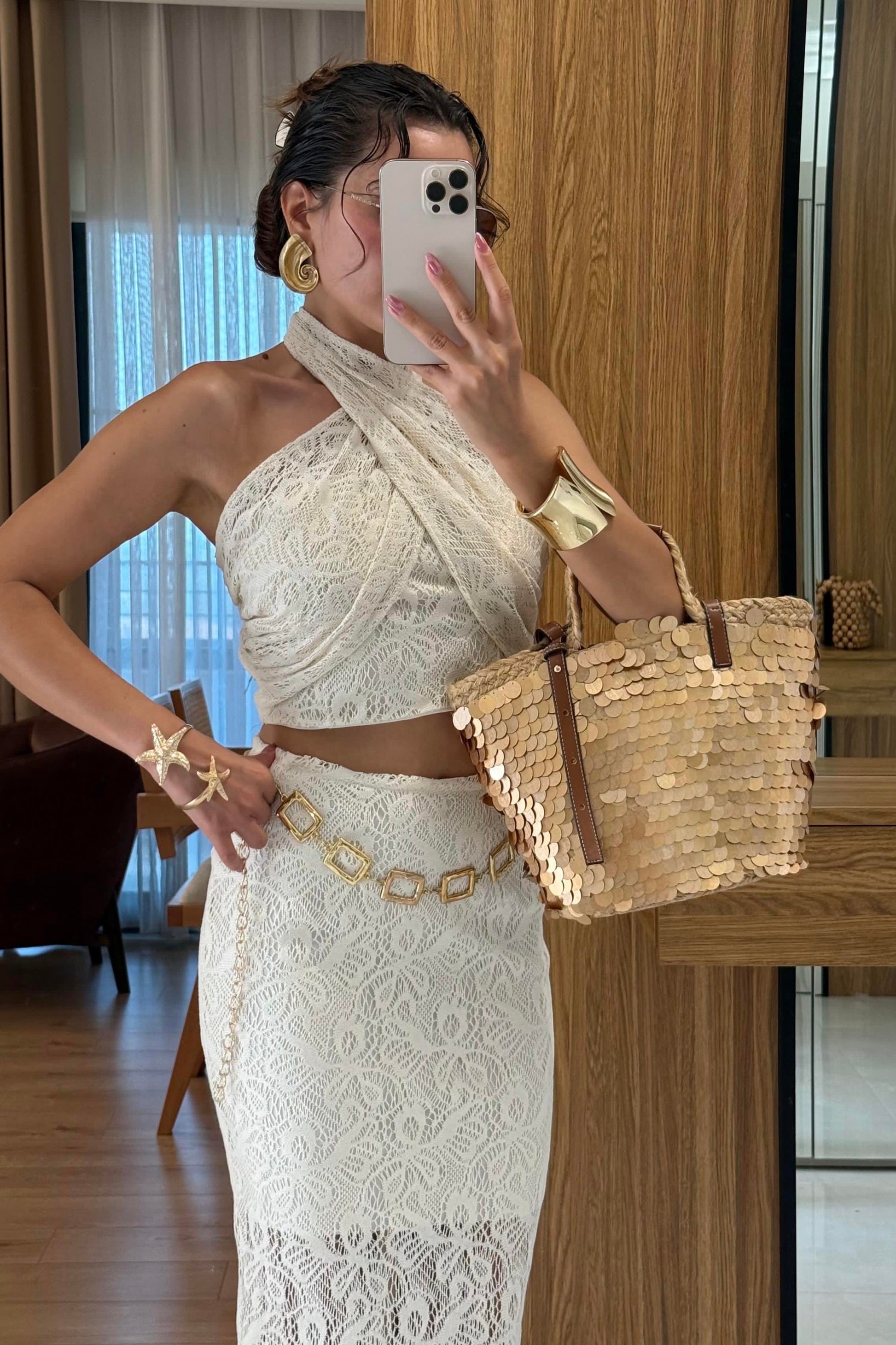 Antonio Naturel Dantel Boyundan Bağlamalı Takım