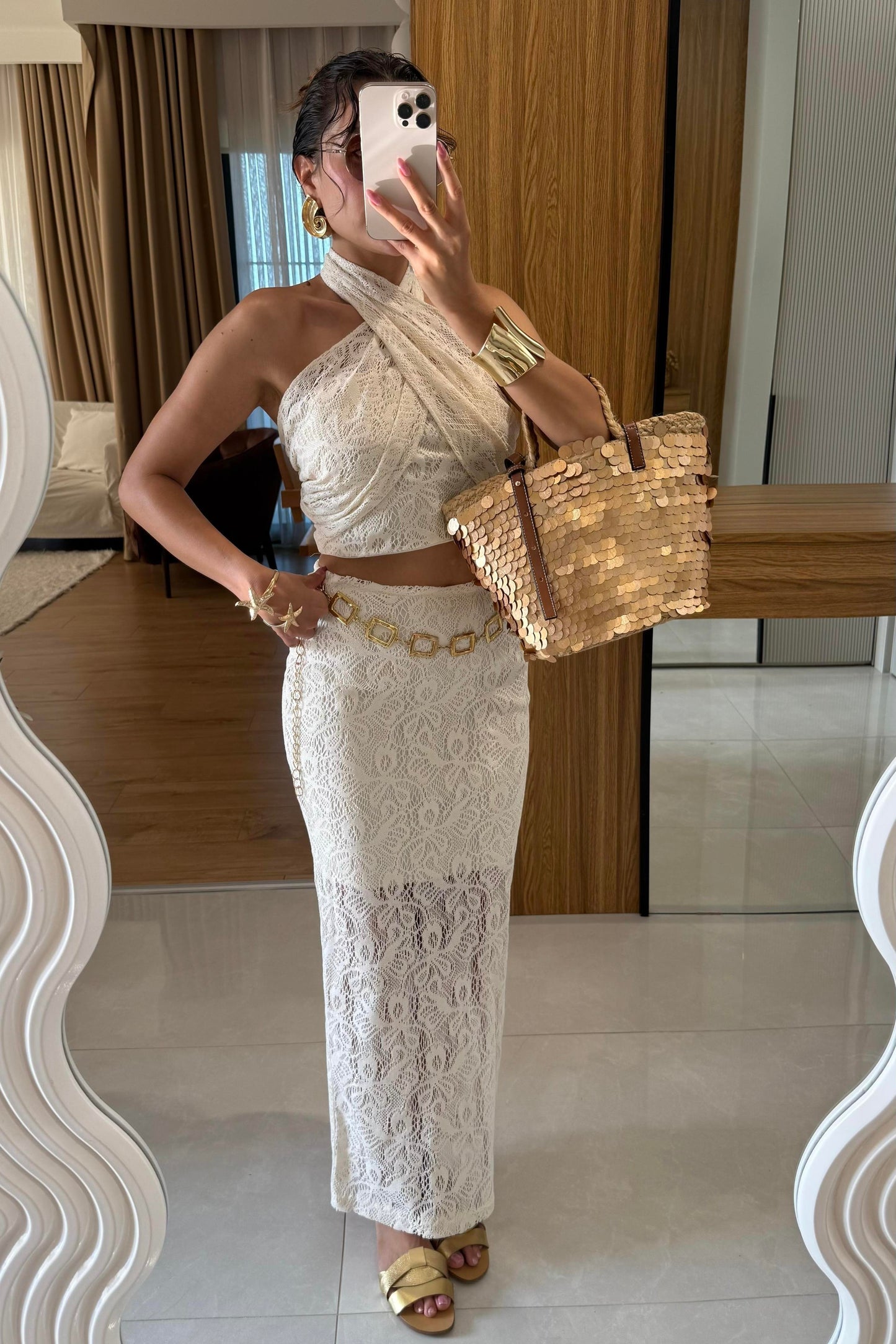 Antonio Naturel Dantel Boyundan Bağlamalı Takım