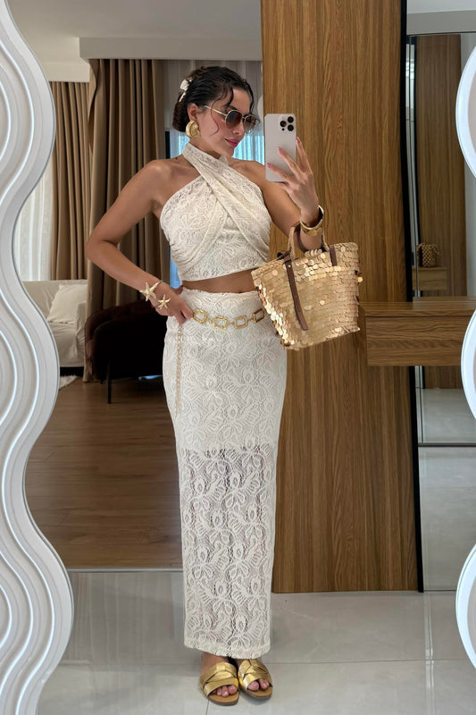 Antonio Naturel Dantel Boyundan Bağlamalı Takım