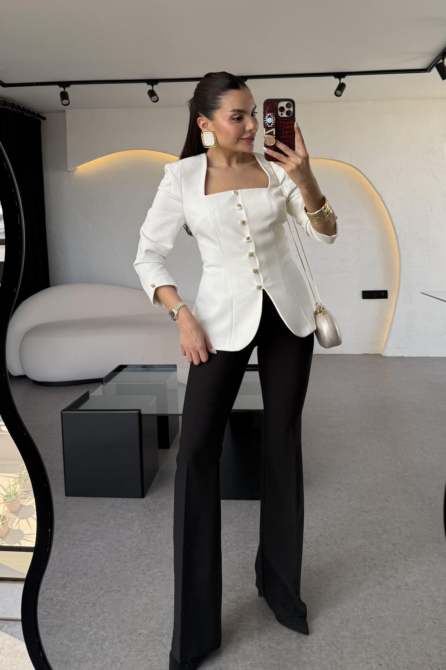 Ariana Beyaz Vatkalı Tasarım Blazer