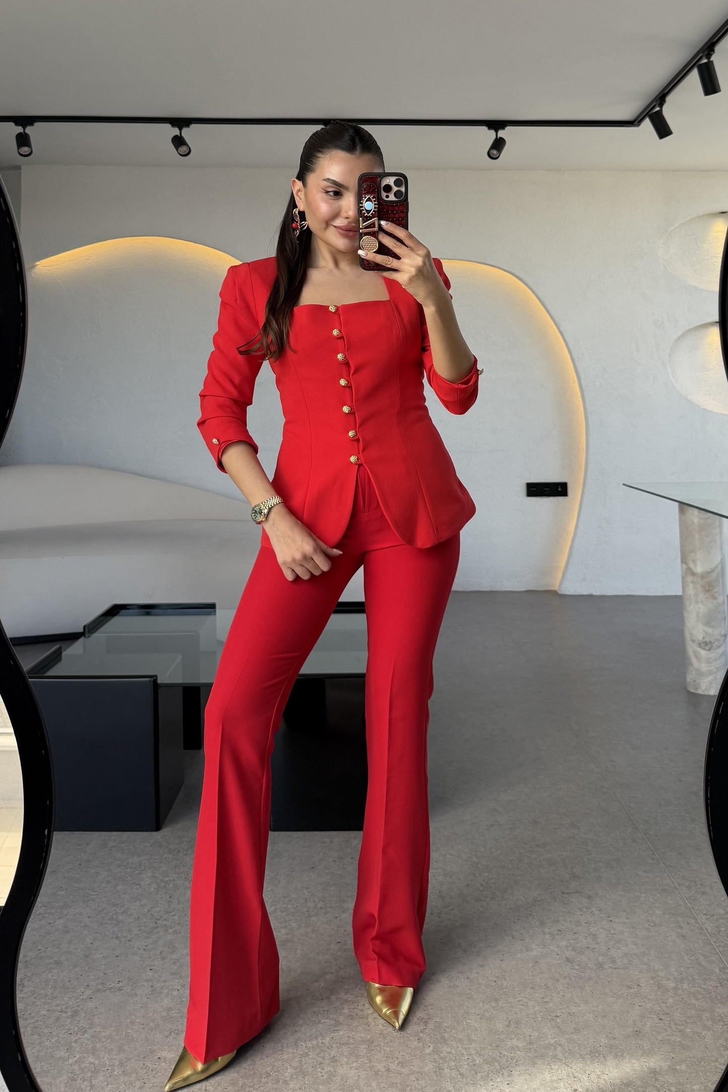 Ariana Kırmızı Vatkalı Tasarım Blazer