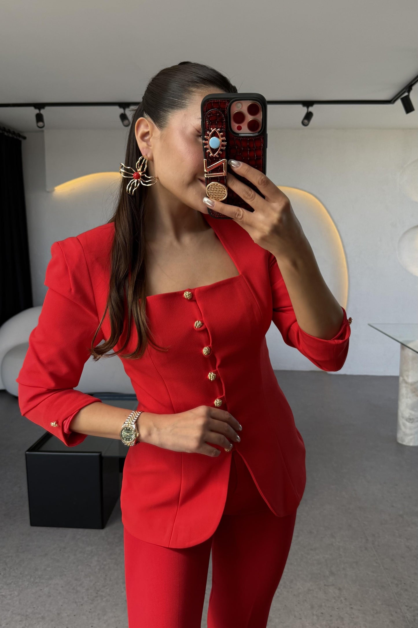 Ariana Kırmızı Vatkalı Tasarım Blazer