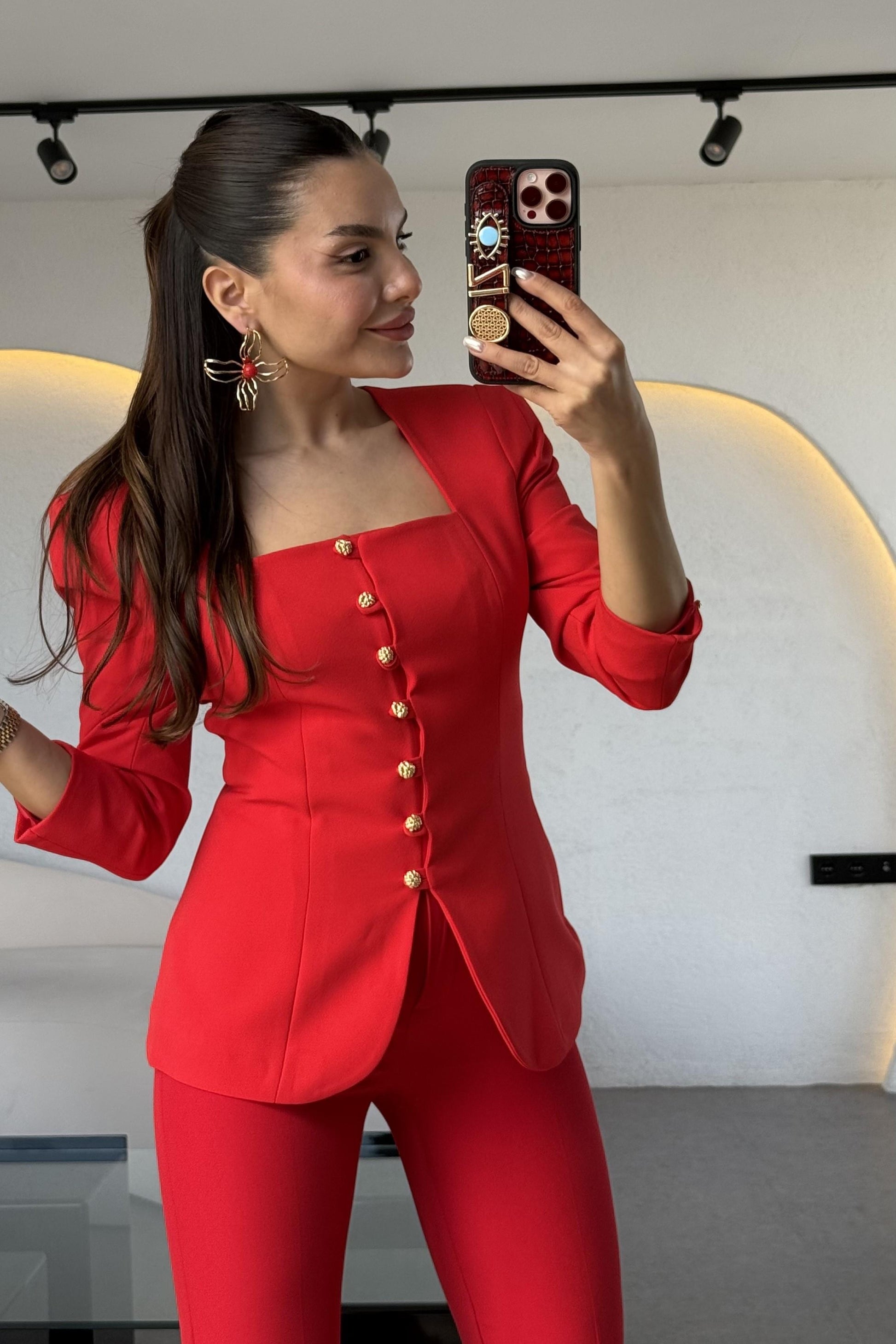 Ariana Kırmızı Vatkalı Tasarım Blazer