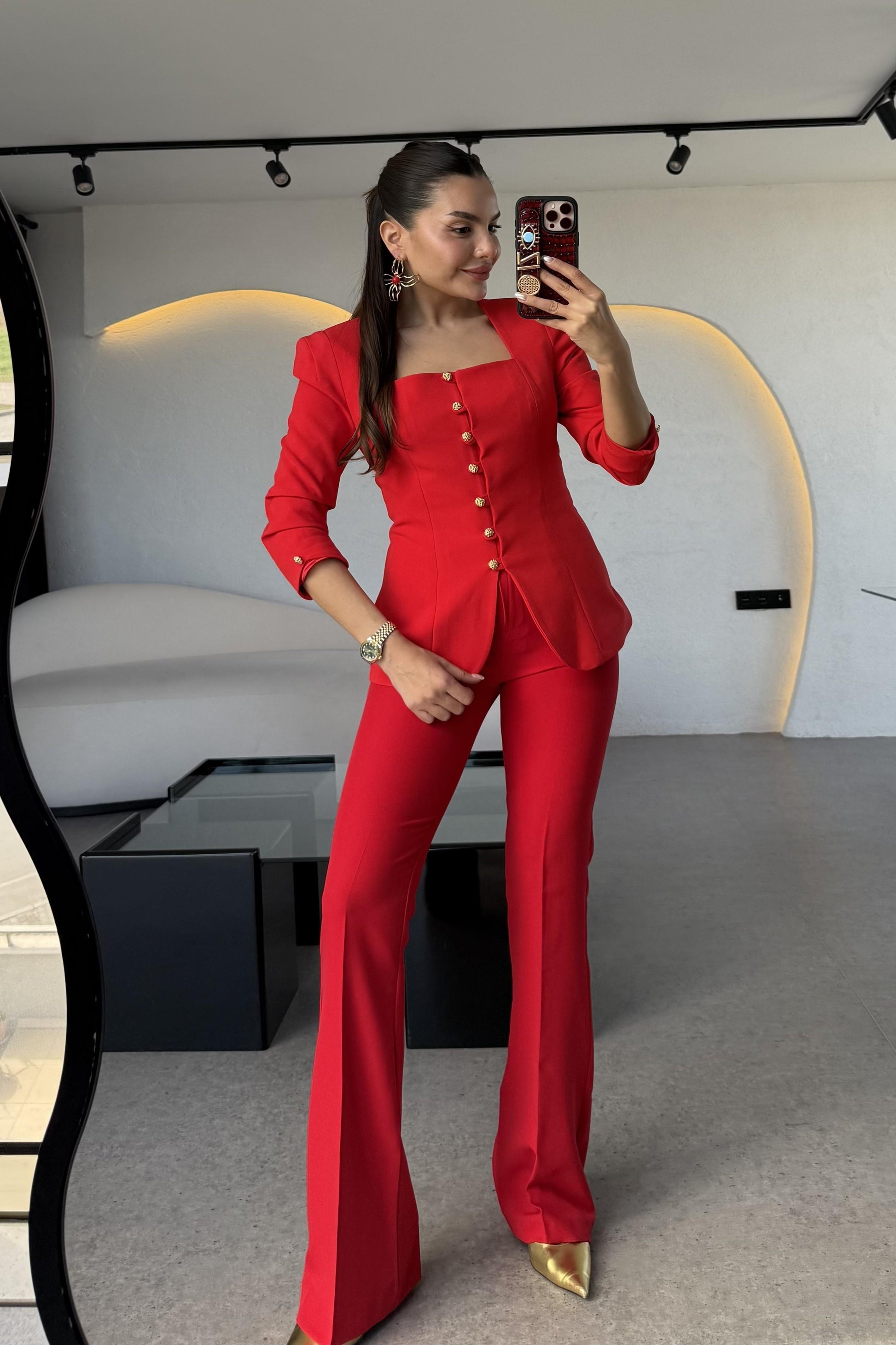 Ariana Kırmızı Vatkalı Tasarım Blazer