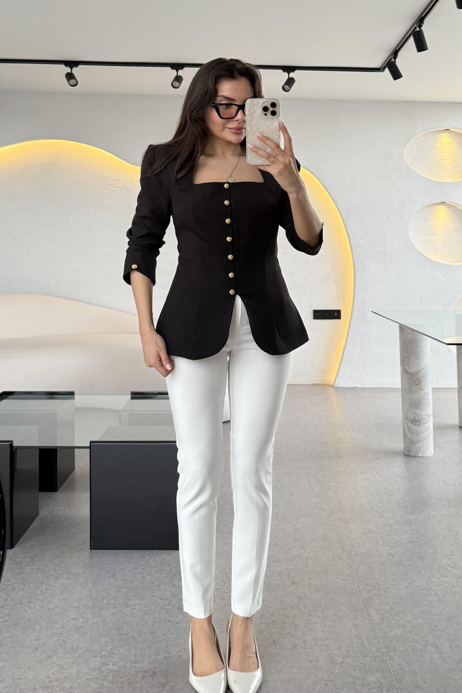 Ariana Siyah Vatkalı Tasarım Blazer