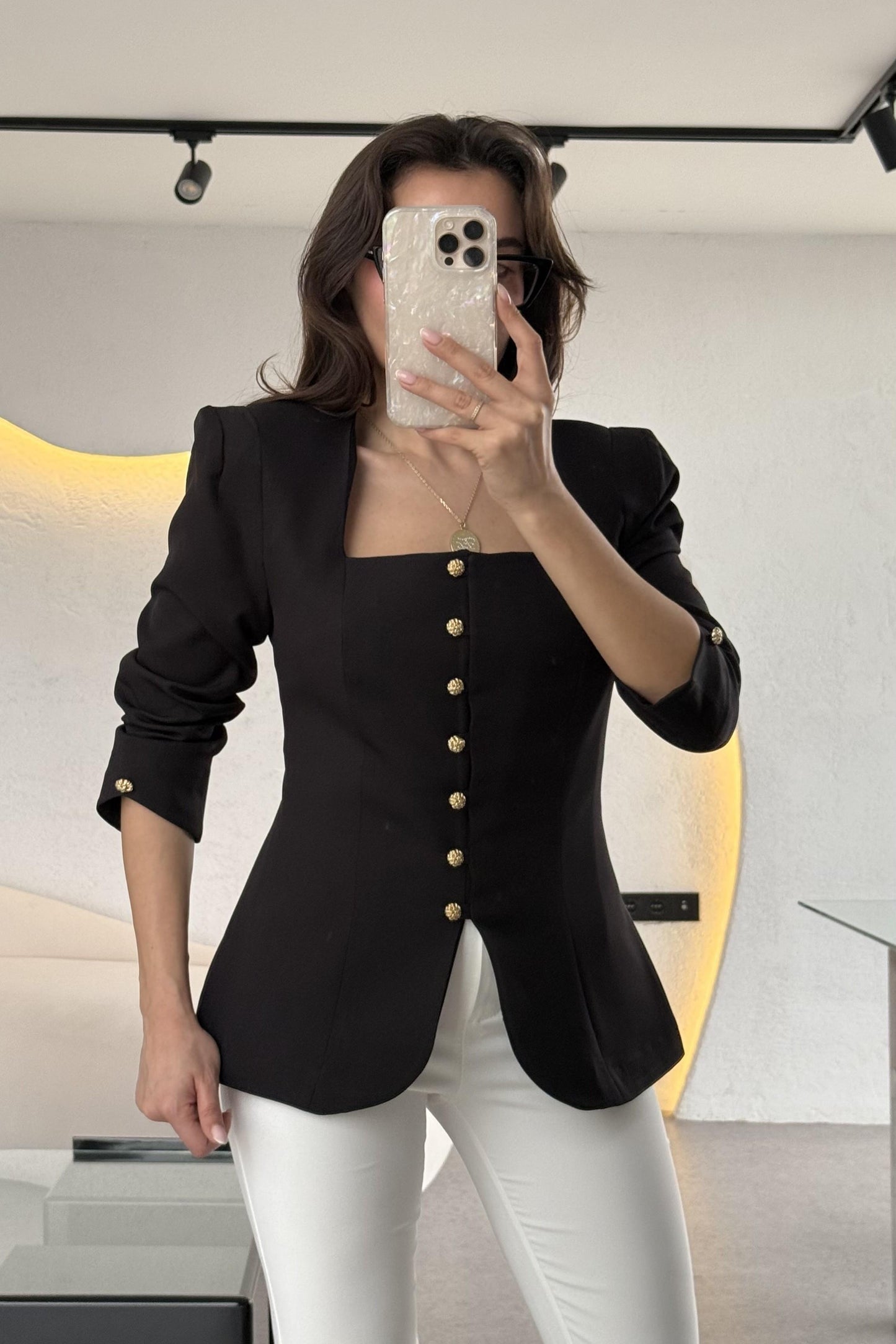Ariana Siyah Vatkalı Tasarım Blazer