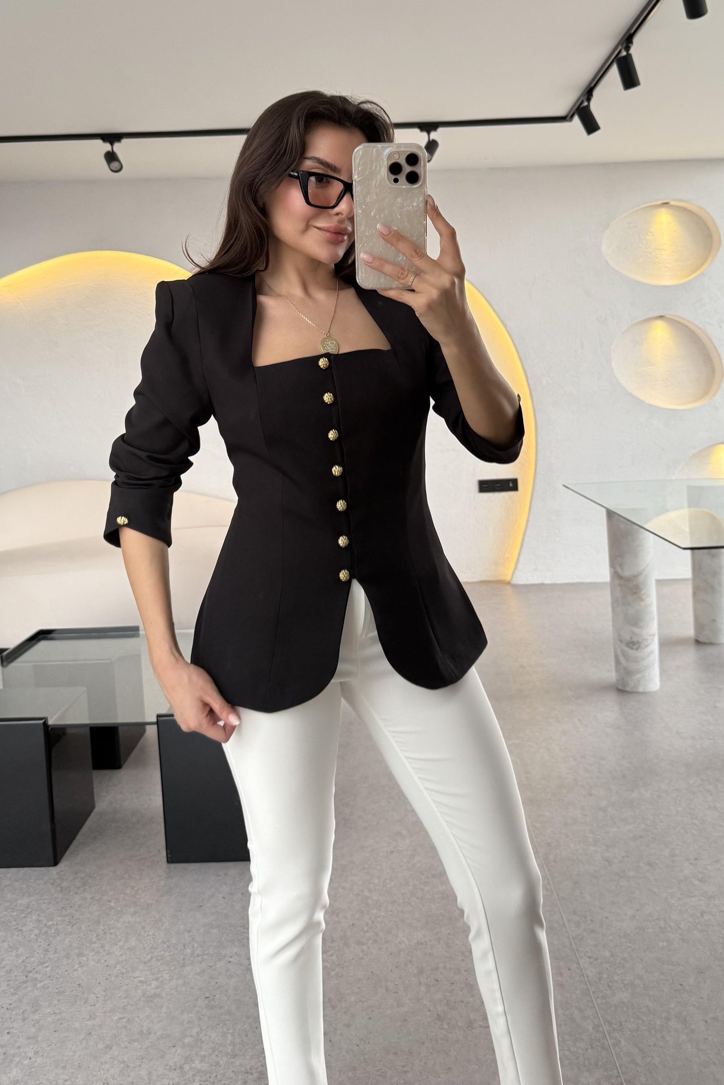 Ariana Siyah Vatkalı Tasarım Blazer