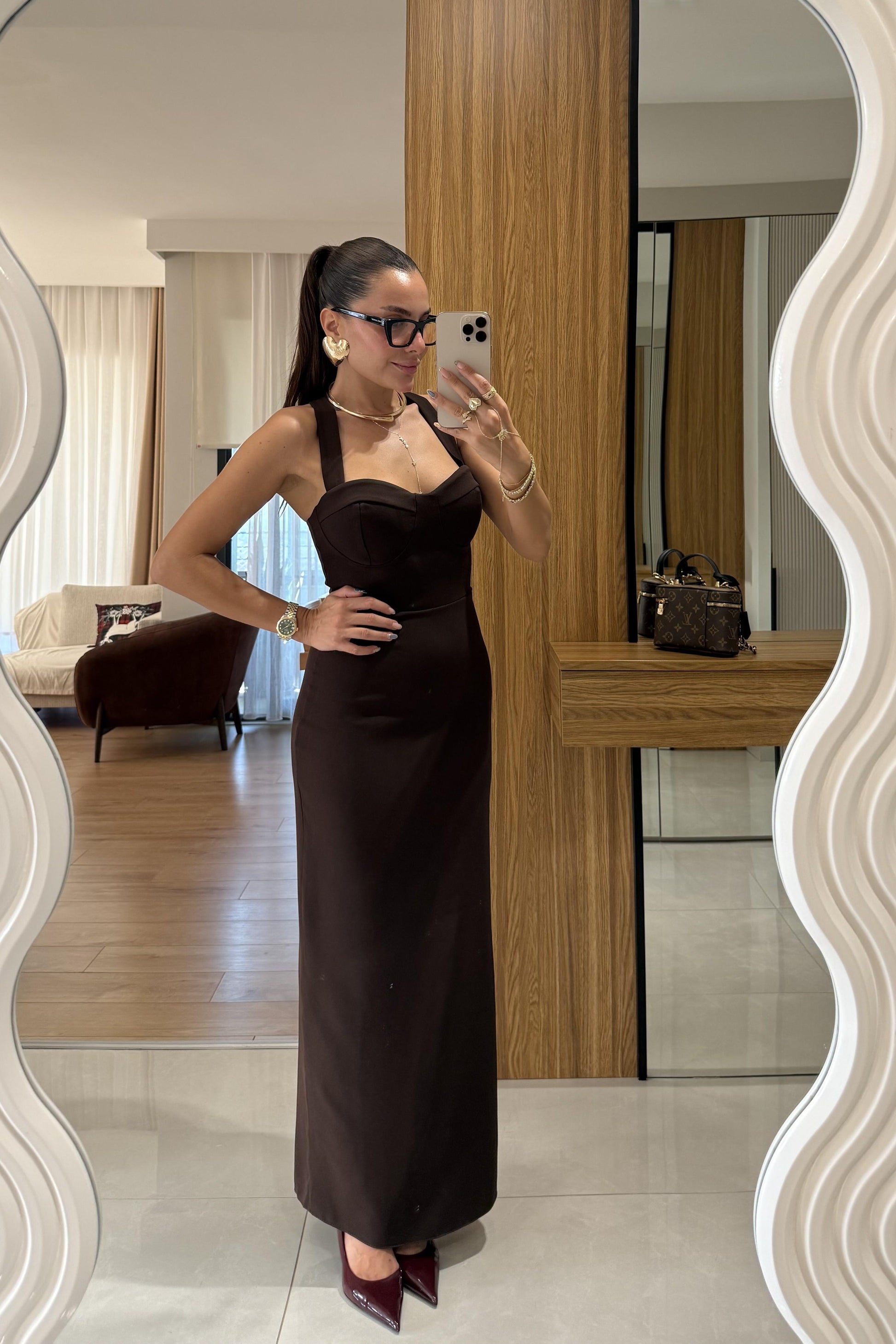 Aurella Kahve Blazer-Elbise Premium Takım