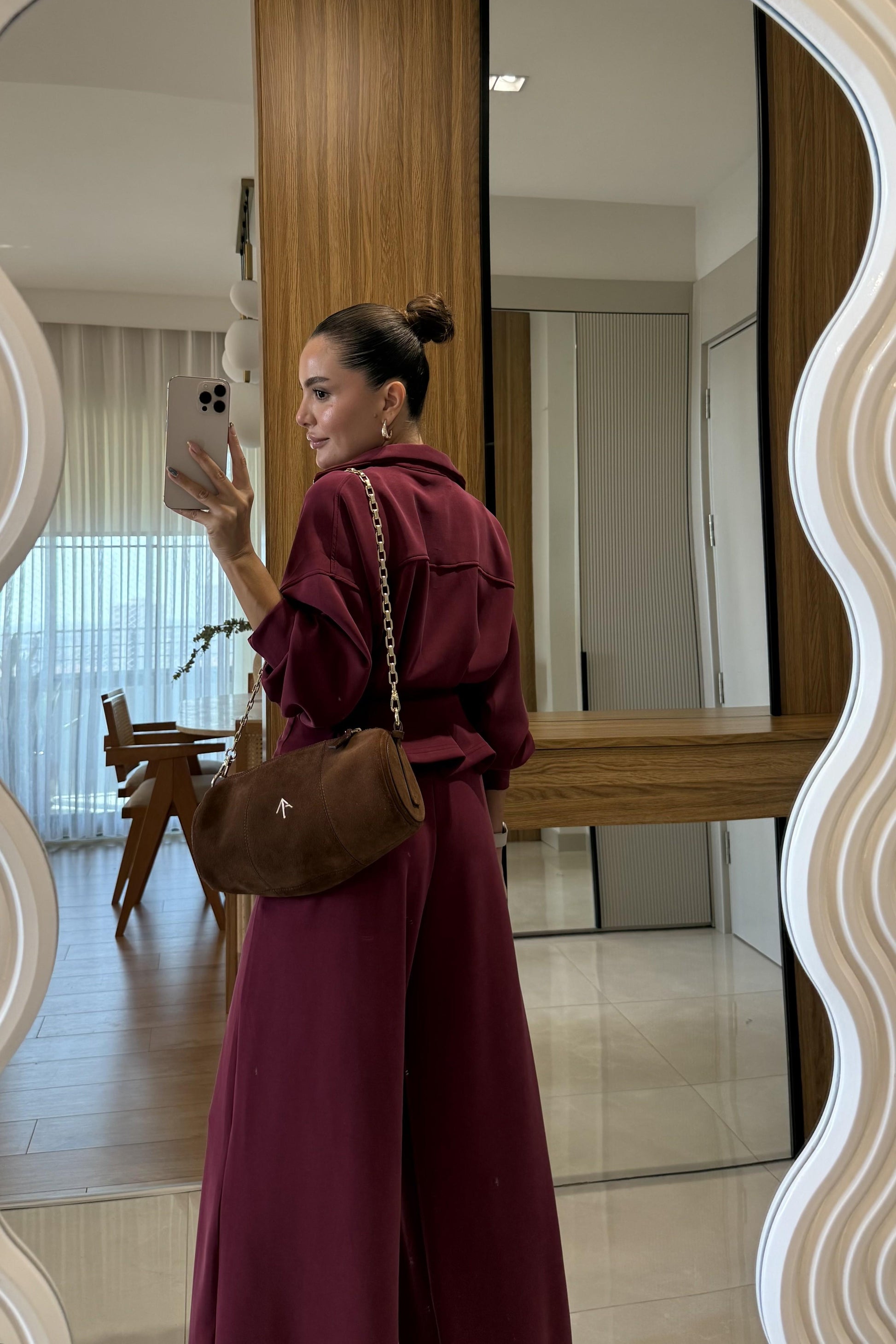 Avery Bordo Kemer Detaylı Geniş Paça Modal Takım