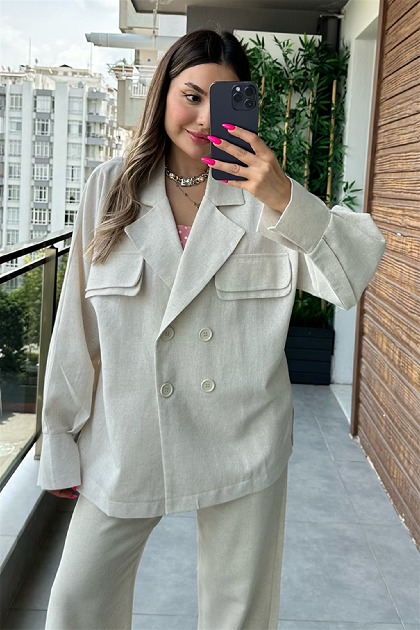 Balon kol keten blazer ceket