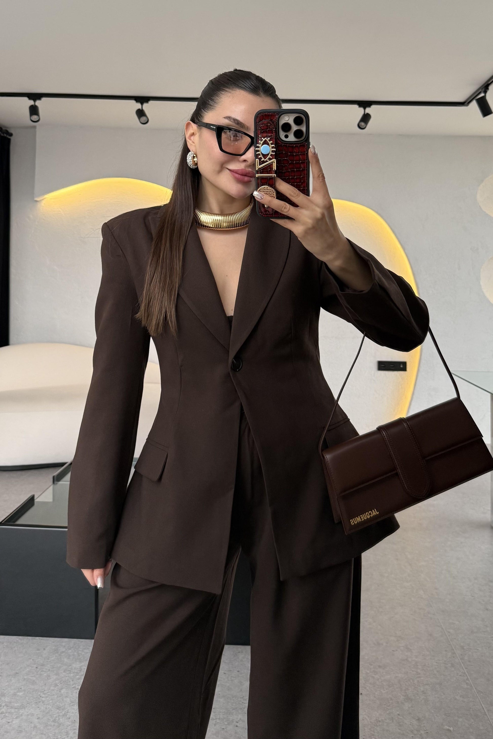 Barcelona Acı Kahve Premium Belden Oturtmalı Takım